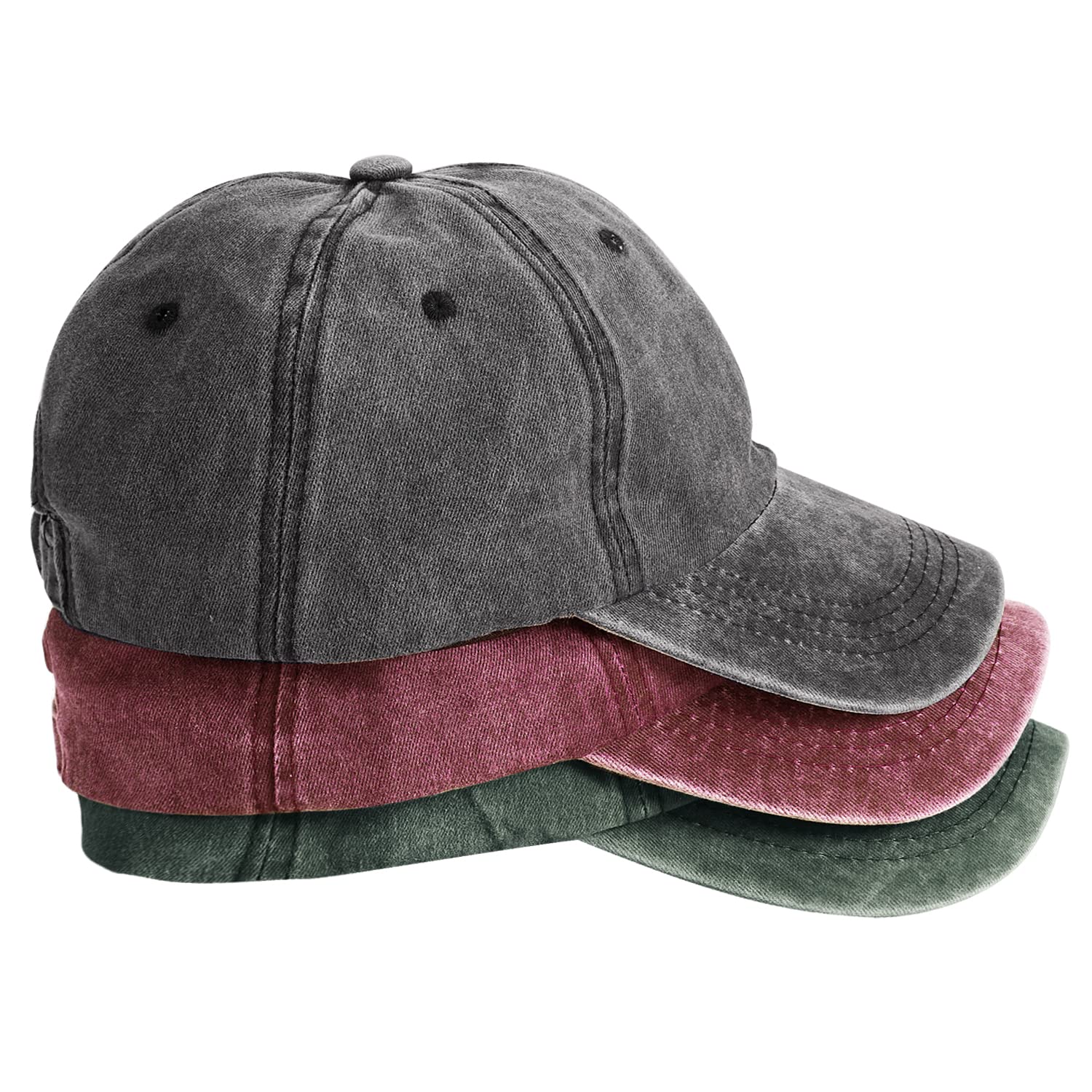3 Pack Washed Plain Baseball Cap, Retro Adjustable Dad Hats Gift for Men/Women,Unstructured/Cotton