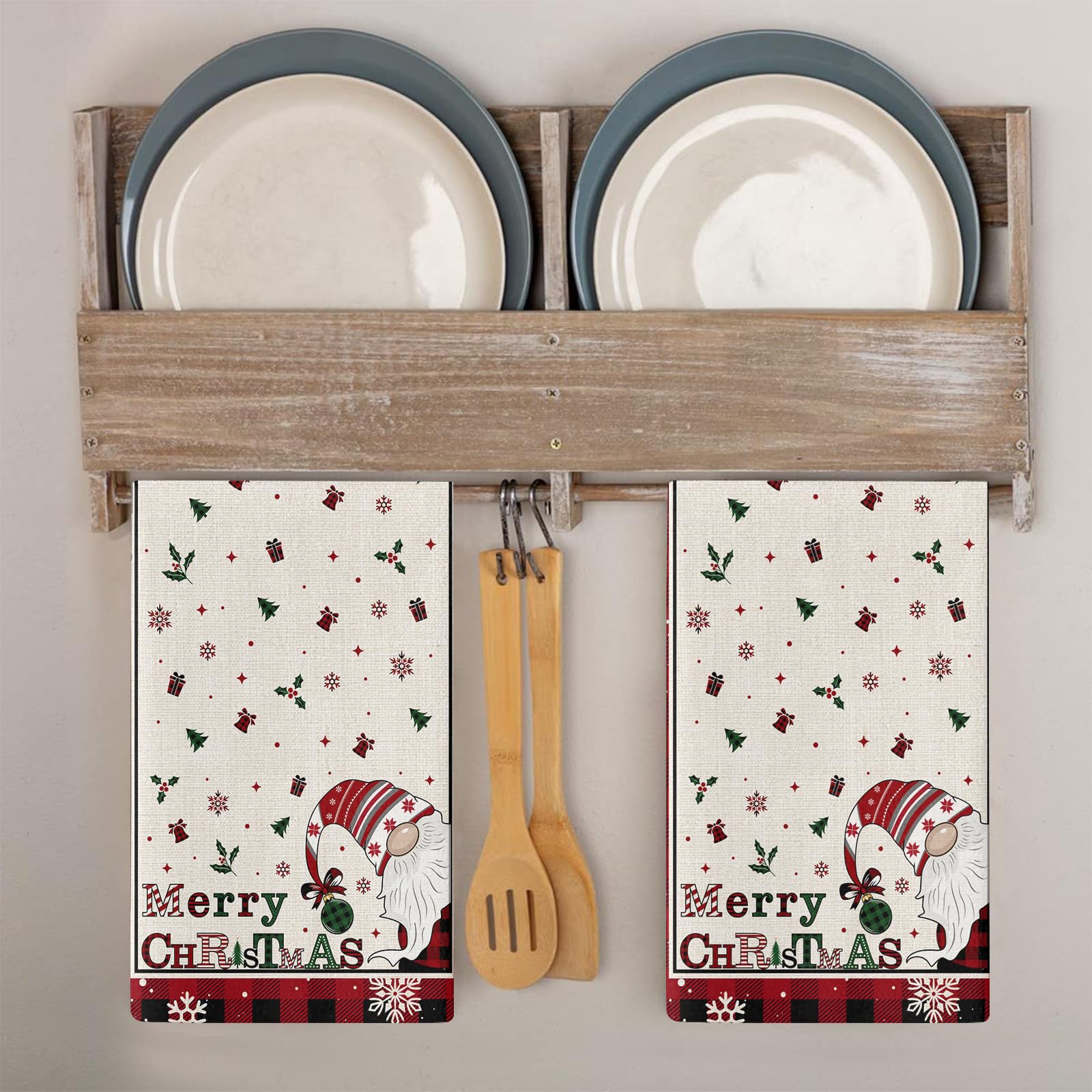 Trapos Cocina Estampado Verde Y Rojo Paños de Cocina Suaves y Absorbentes Paños Cocina Reutilizables Trapos de Cocina para Secar Toallas Lavable Toallas de Barra 2 Piezas (44x74 cm)