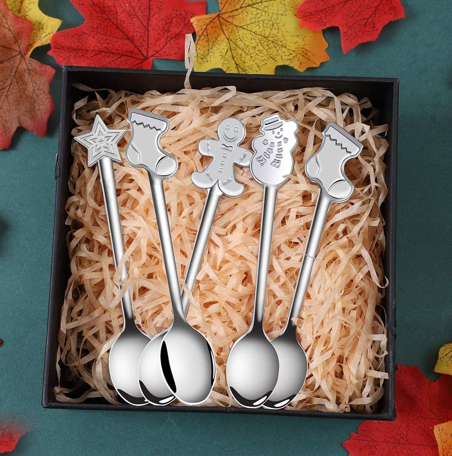 SLKIJDHFB 8pcs Christmas Coffee Spoons Stainless Steel Stirring Spoons Creative Mini Tea Spoon for Stirring Mixing