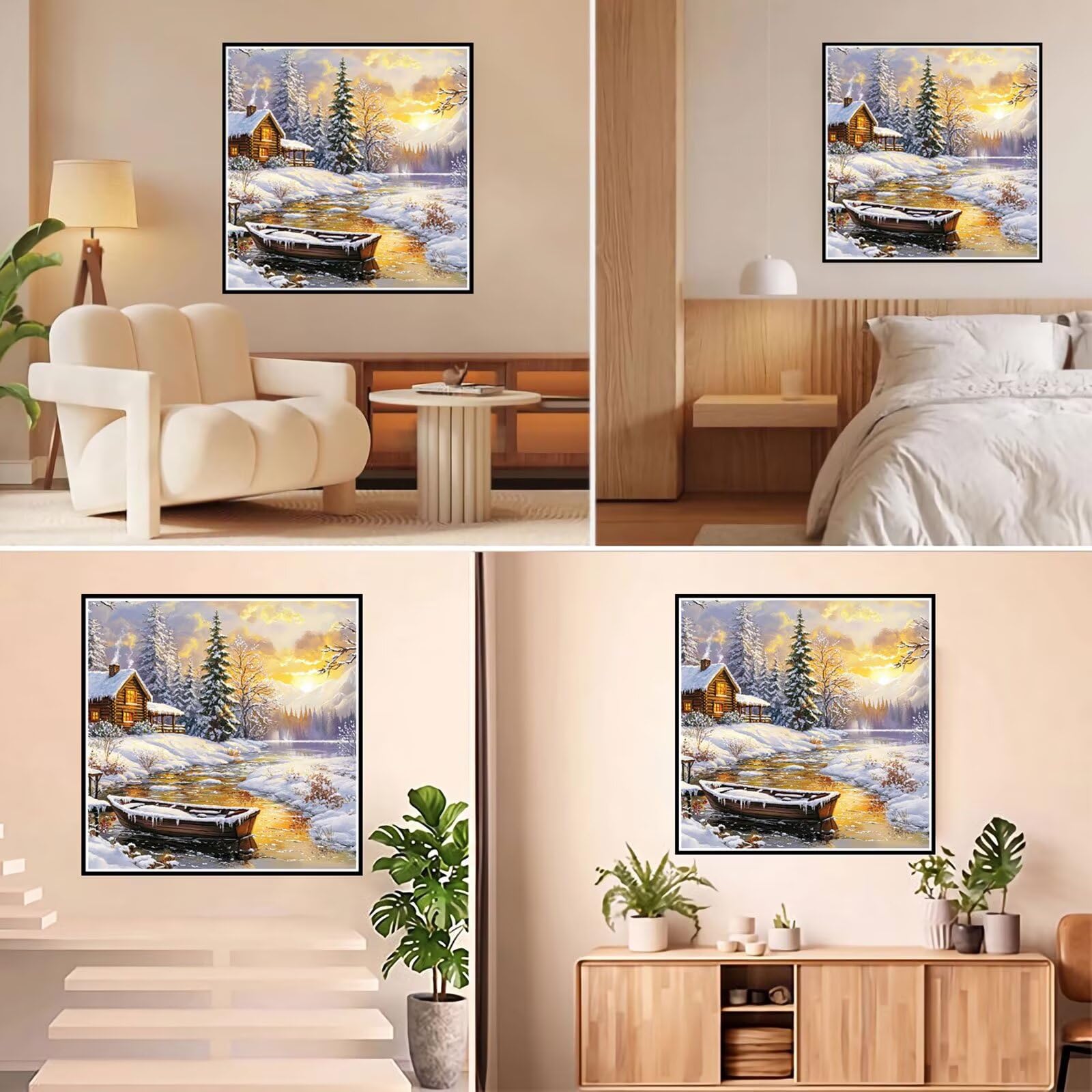 Broderie Diamant Kit Complet 5D, Paysage Diamond Painting Adulte Plein Foret, Peinture Diamant pour Adulte Enfant Débutant, Loisirs Créatifs de Détente et Décoration Maison, Hiver 80x80cm FX#231