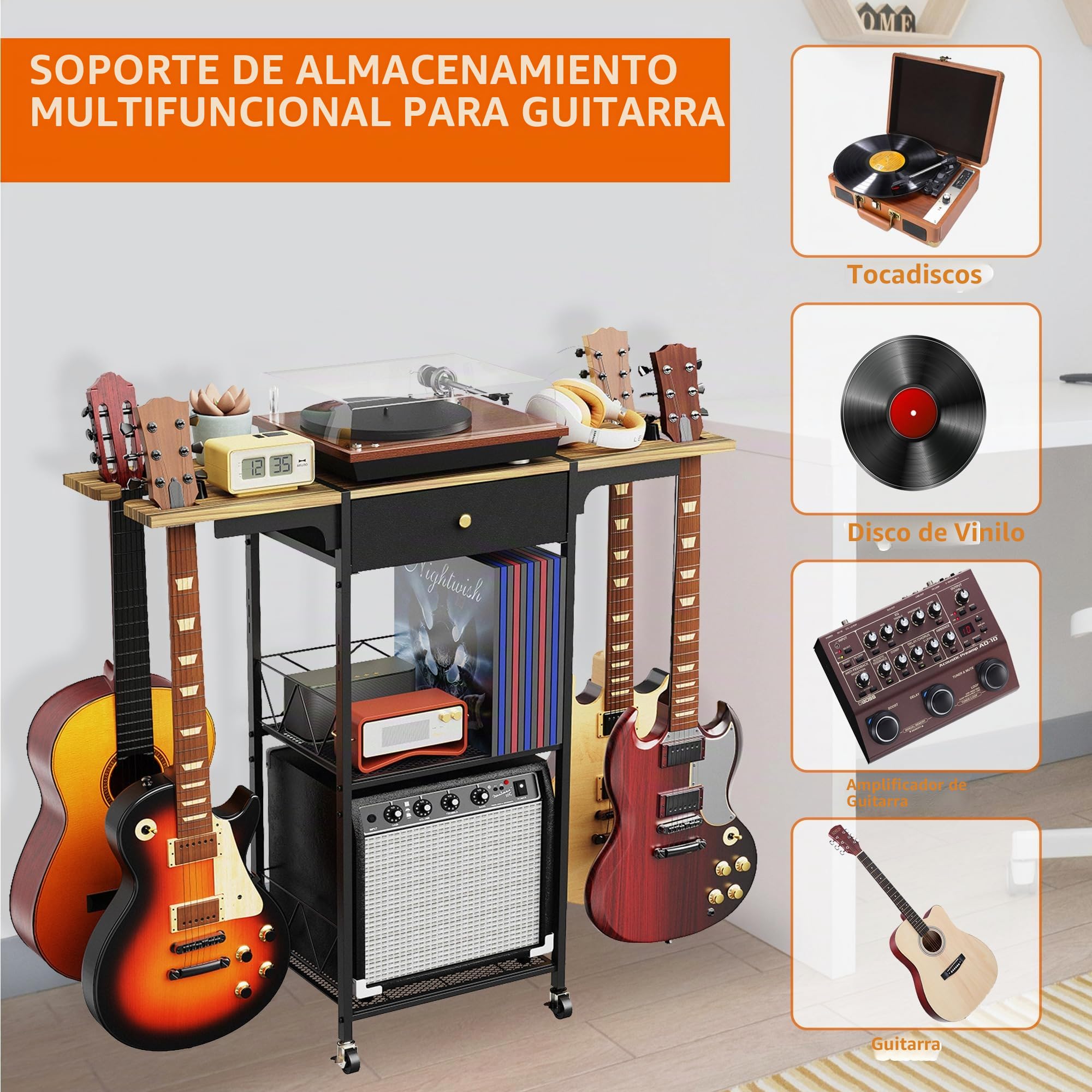 Yitexin Soporte para guitarra, 3 niveles, 4 posiciones, rueda, varias guitarras, amplificador, cajón