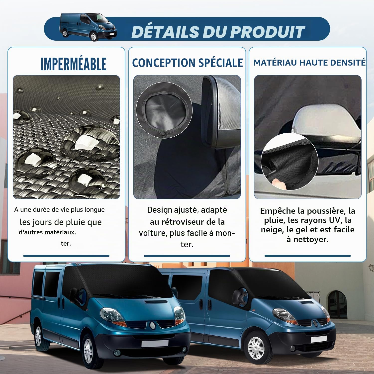 Housse de pare-brise de voiture 600D imperméable pour Renault Trafic 2001-2014, tapis thermique, occultant, anti-UV, gel, glace, poussière, pour Opel Vivaro
