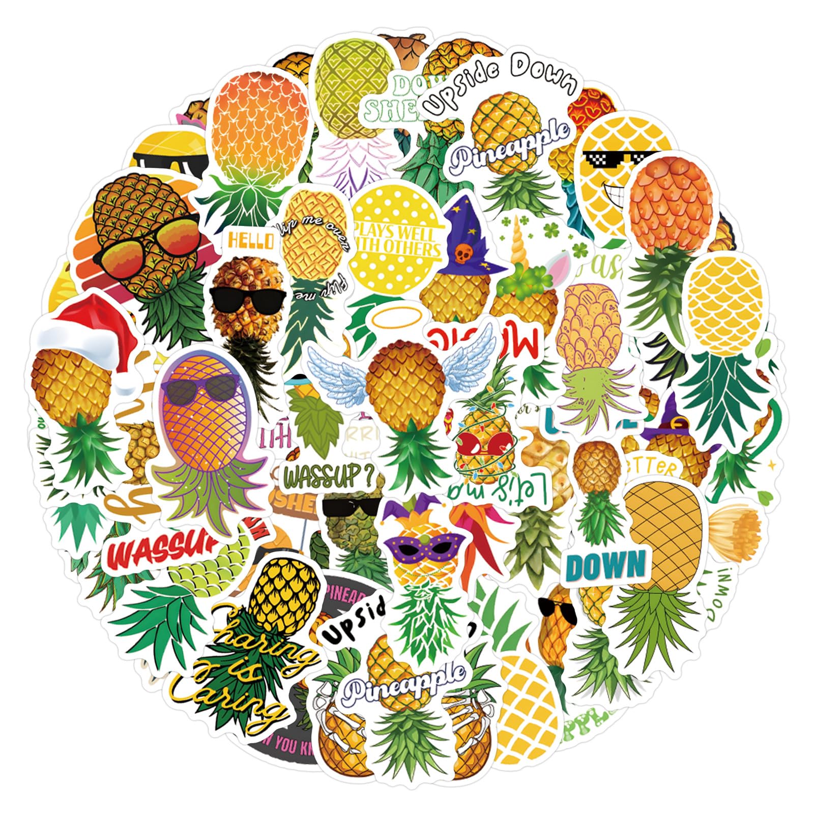 50PCS Upside Down Pineapple Waterproof Stickers for Children Teens Adults Girl Boys,Cartoon Cute Yellow Fruit Decal Decoration Water Bottle Journal Scrapbook Skateboard Bike Luggage Helmet - Image 3