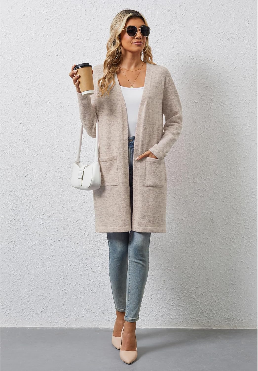 LILBETTER Women's Casual Open Front Cardigan Long Knitted Sweaters with Pockets - Image 4