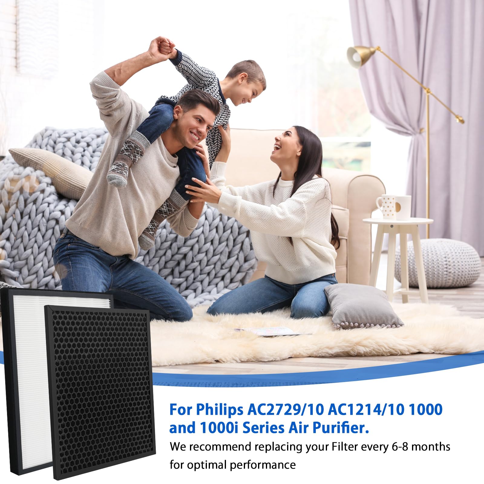 Kit de filtros de carbón activado y True HEPA de repuesto,filtro FY1410/30 y FY1413/30,compatible con Philips AC1215 AC1214/60 Purificador de aire