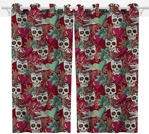 Miniatura 8 de Cortinas de calavera para habitación, 2 paneles, cortinas negras y rojas, bloqueo de luz para decoración de 85 pulgadas de ancho x 108 pulgadas de