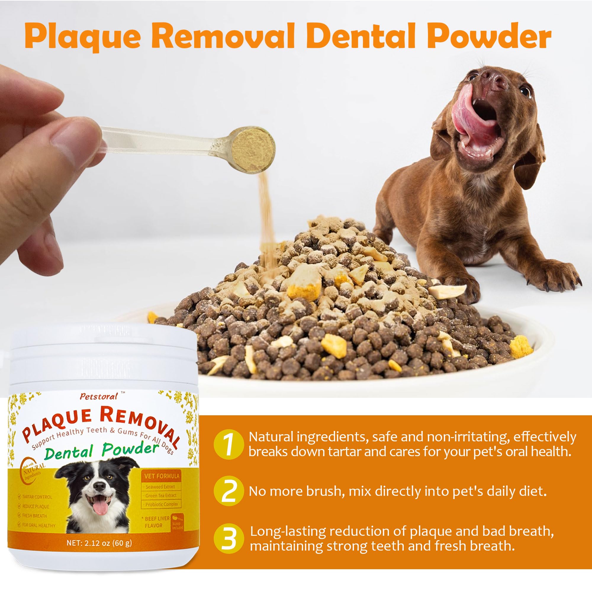 Kit de limpieza dental, toallitas para el cuidado dental para limpiar la placa en la superficie de los dientes, polvo dental con sabor a hígado de res con probiótico para resolver problemas orales