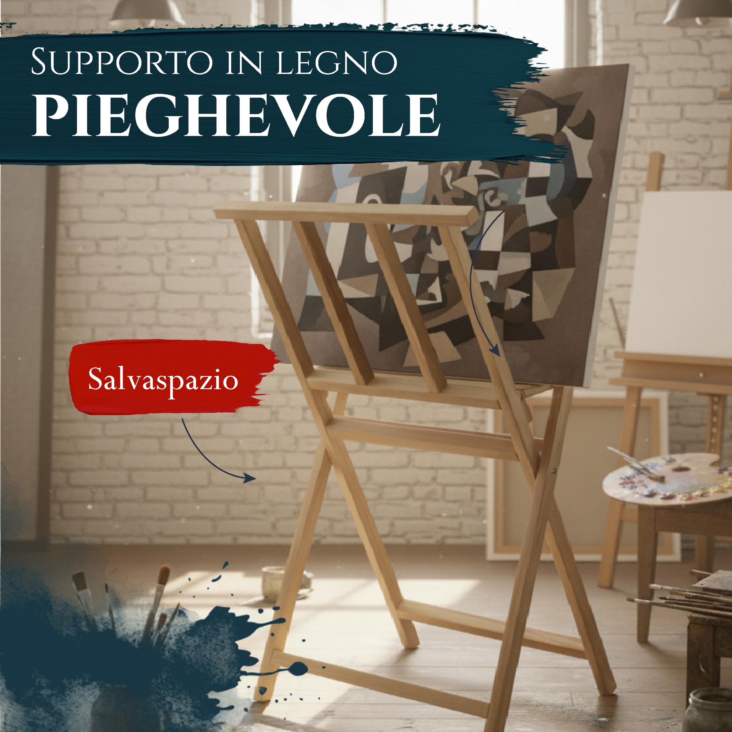 Artina Portatele portaquadri e porta poster - pregiato legno massello di faggio 65x48x71cm - per artisti e collezionisti