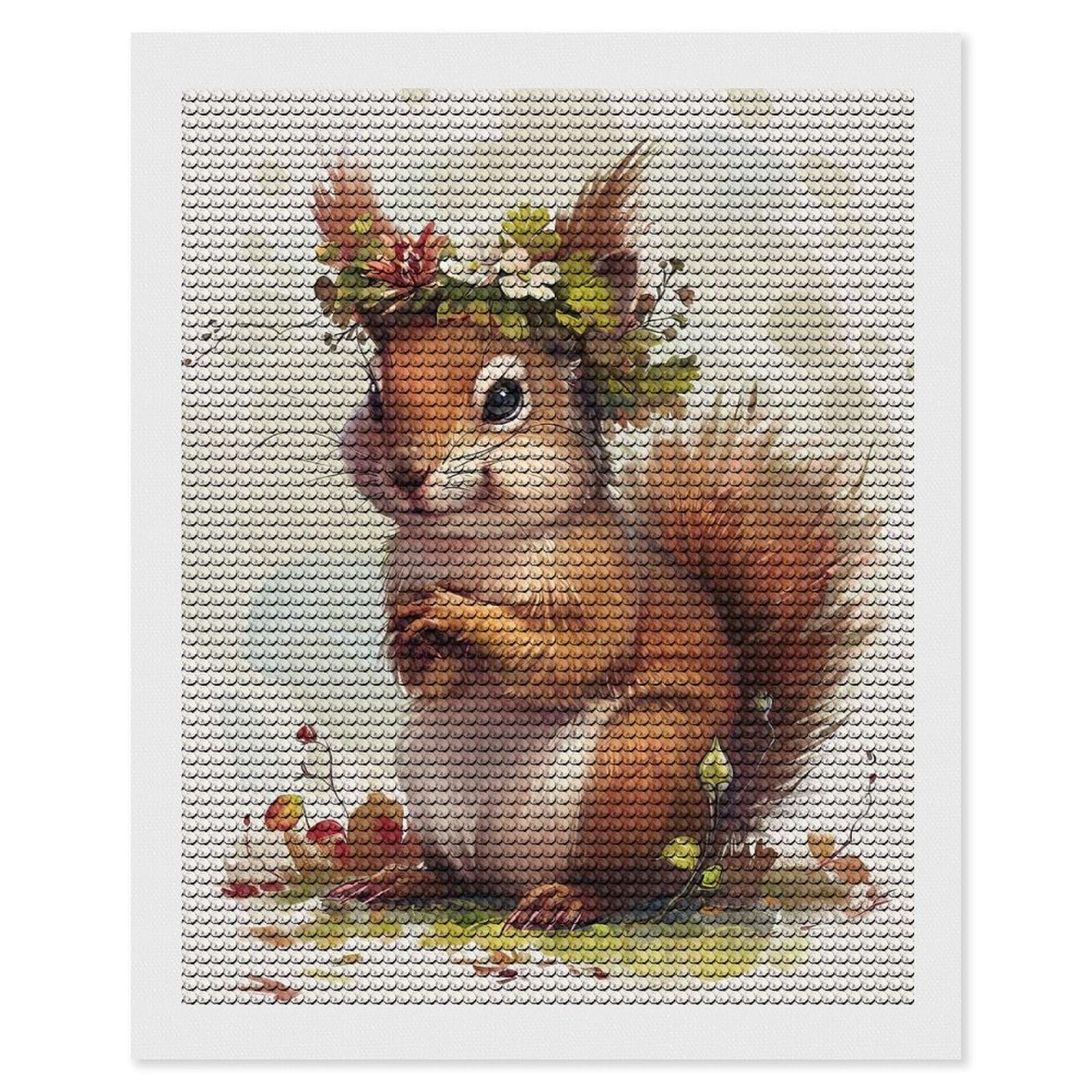 Junmoney Squirrel Flower Diamond Art Kit 16"x20", Neat Printed Canvas, Finish and Display, Relaxing DIY Hobby, Living Room Decor