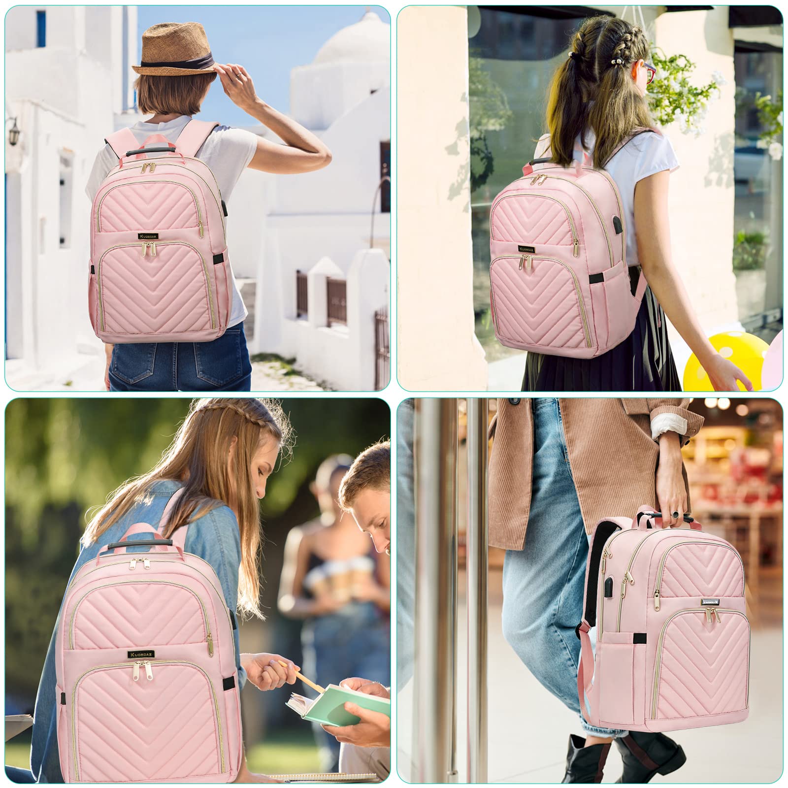 Sac à dos pour femmes, sac à dos pour fille scolaire de 15,6 pouces avec port de charge USB, sac à dos pour ordinateur portable sac de jour à la mode imperméable à l'eau pour l'école, noir