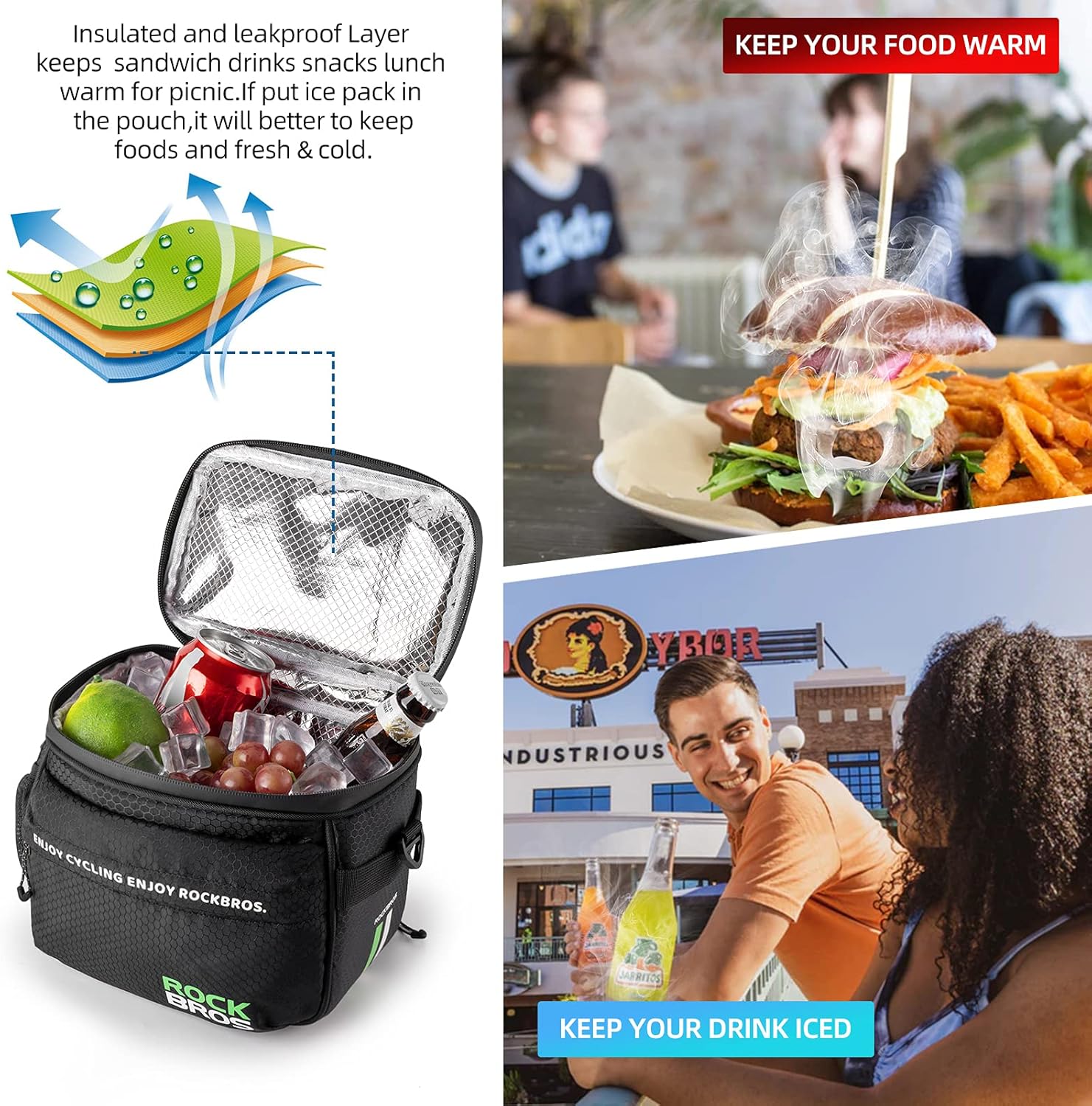 ROCKBROS Bike Handlebar Bag Insulated Bike Basket Cooler Bike Phone Bag Holder Touch Screen Frame Tube Bag Bicycle Accessories Storage Pack Pouch with Shoulder Strap Water Bottle Cup Pocket for Women Men for Cell Phone Below 6.5” : Sports & Outdoors