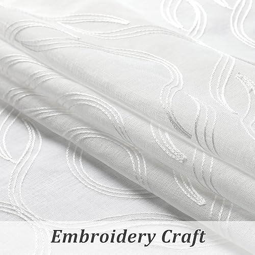 Miniatura 4 de VISIONTEX Juego de 2 paneles de cortinas traslúcidas de 84 pulgadas de largo, textura de bordado marroquí blanco, bolsillo para barra, tul de gasa