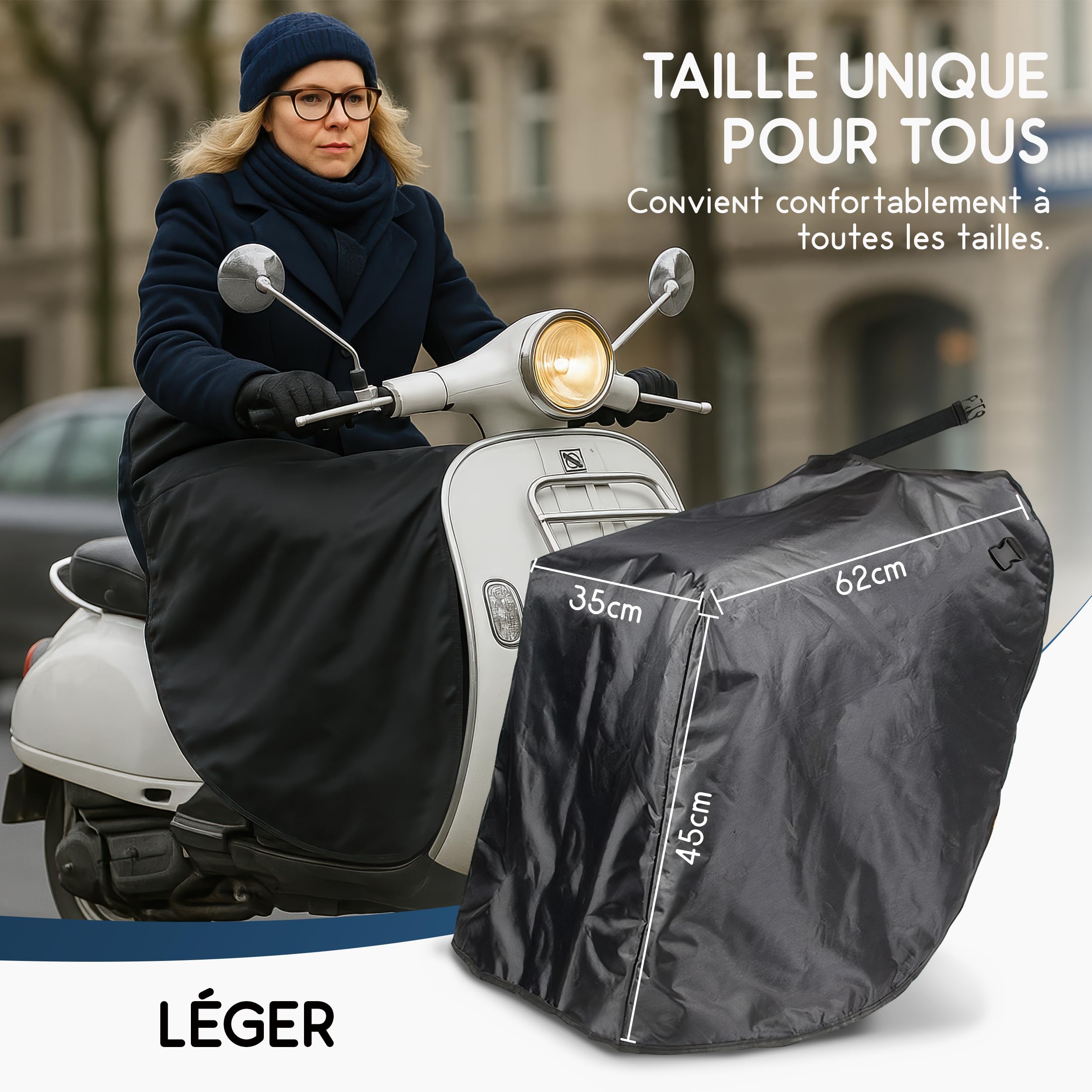 Tablier Scooter Universel, Jupe et Manchon Scooter Étanche, Protection Moto Homme Contre Pluie et Froid, Accessoires Coupe-Vent avec Bandes Réfléchissantes pour Scooter