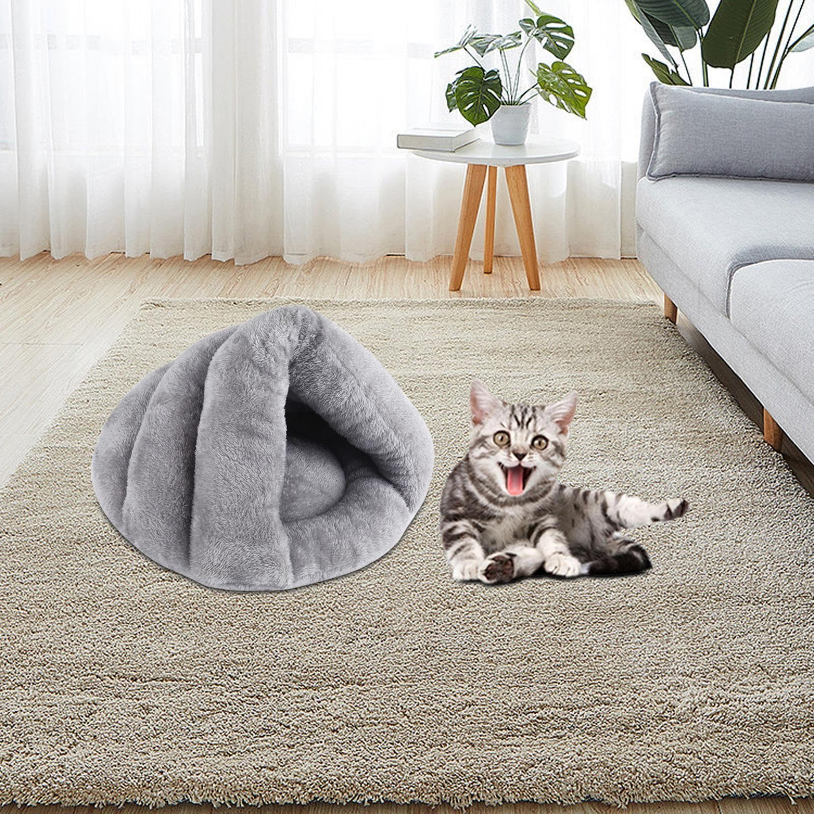 kowaku Lit Chaud en Forme de Pantoufle pour Chien et Chat, Coussin Chaud Lavable pour Chaton d'intérieur, Gris Clair 50cmx40cm