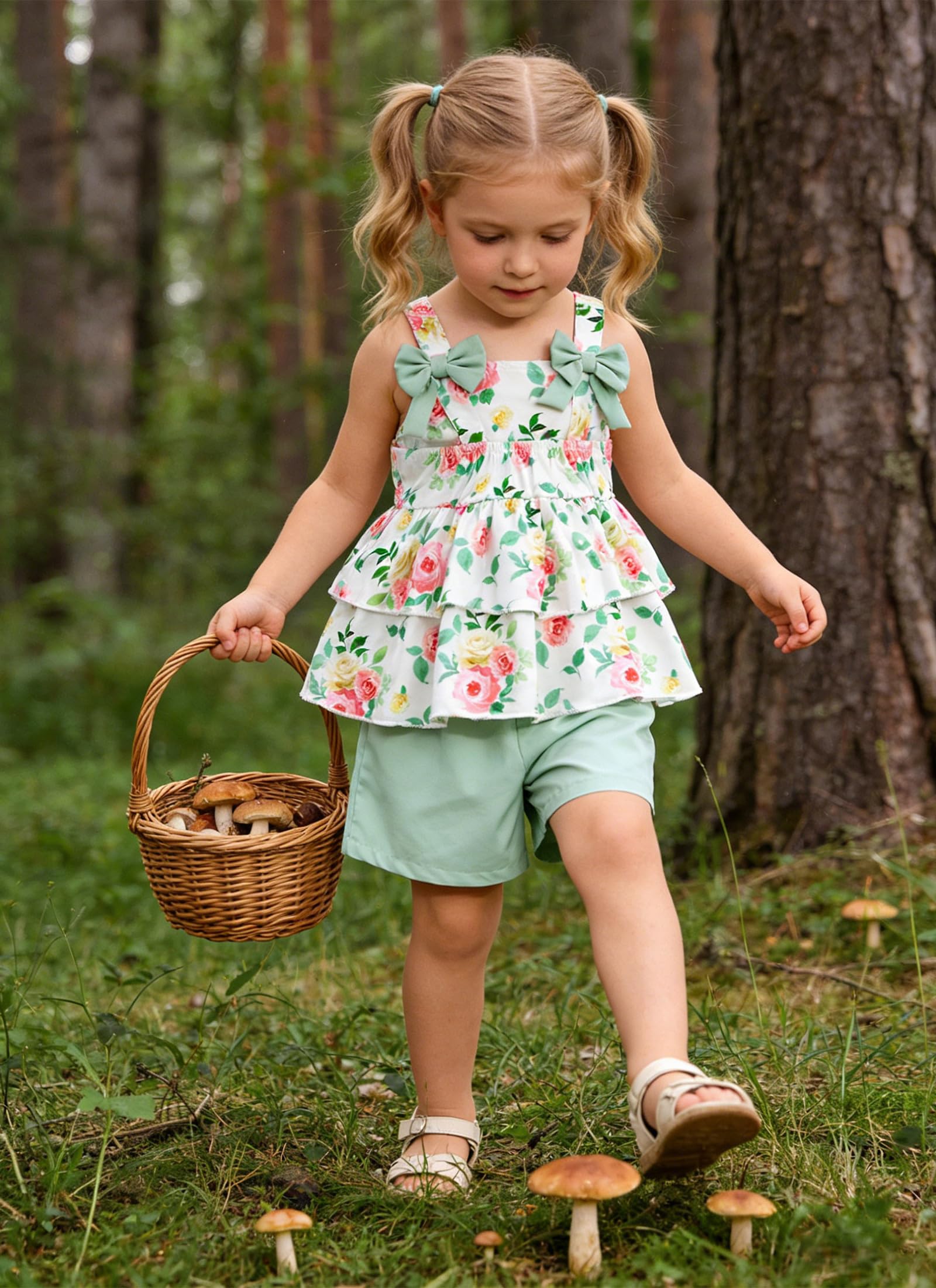Fanient Completi per Bambine,Set di Abbigliamento Estivo,Top Senza Maniche con Volant,Pantaloncini con Tasche,Grazioso Completo Casual 2-6 Anni