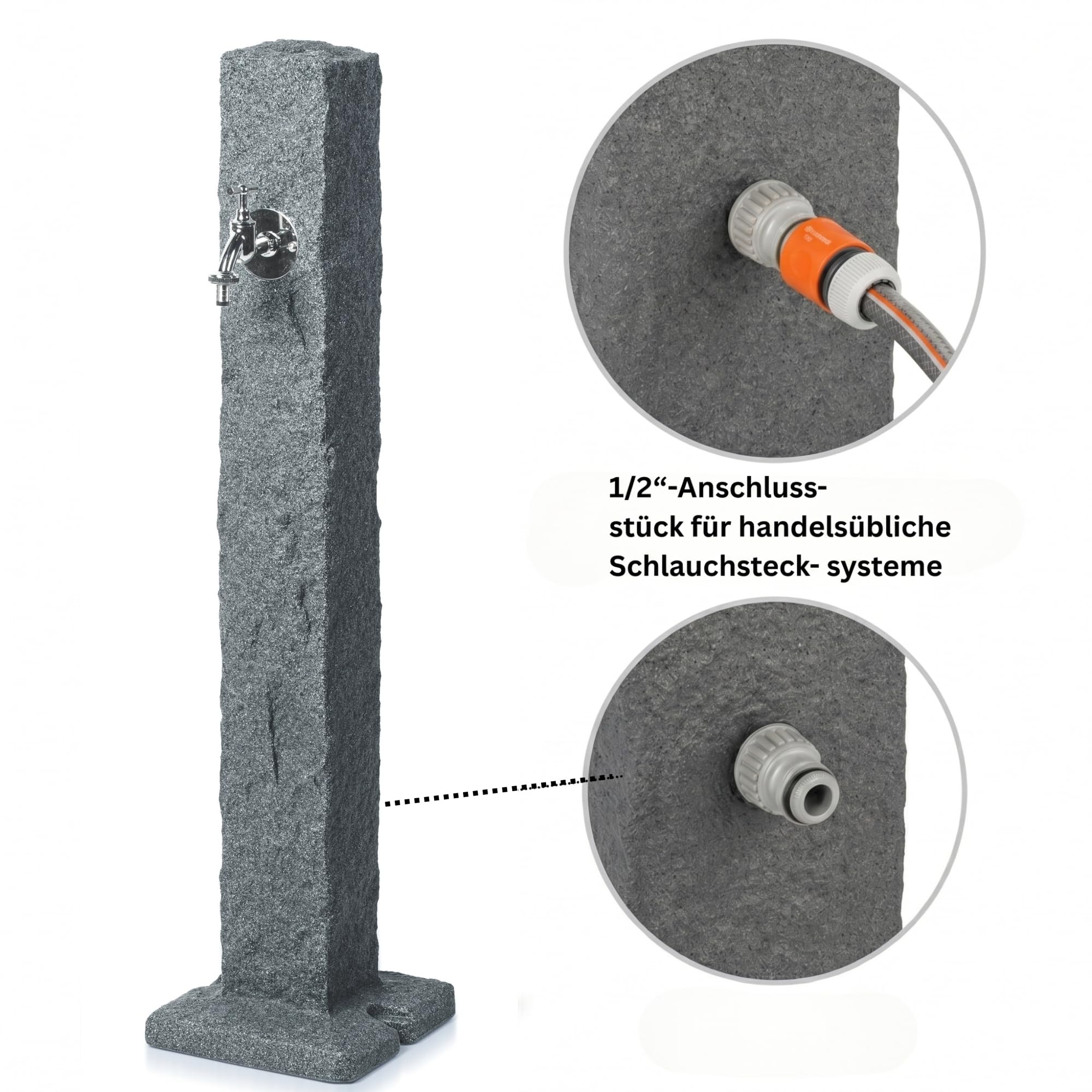 YourCasa Wassersäule Garten Granit-Optik | Wasserzapfsäule mit Wasserhahn Anschluss | 98 cm Standbrunnen Zapfstelle Wasserstelle Außenbereich Witterungsbeständig UV-stabil Frostsicher (Anthrazit)