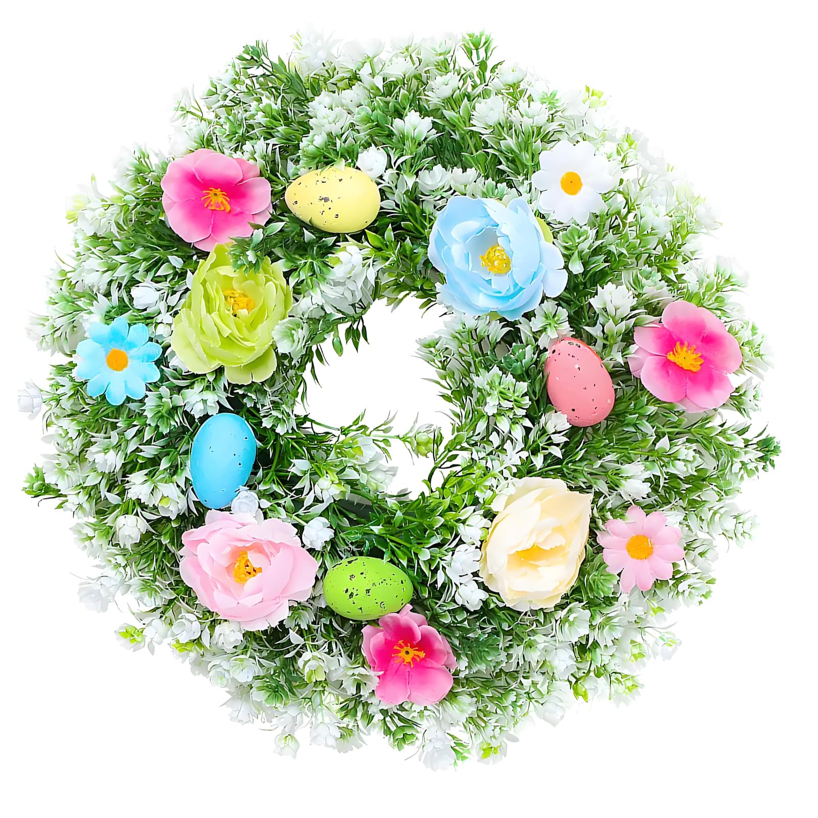 35Cm Easter Wreath with Faux Eggs and Flower for Holiday Decoration Indoor Outdoors Use Garlands Door Ornament Festive Door Hanger