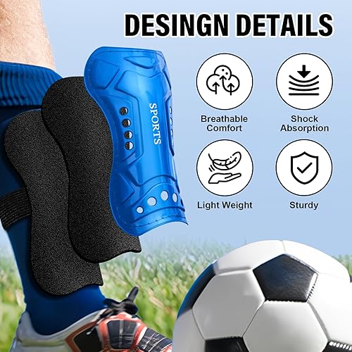 Miniatura 3 de Espinilleras de fútbol para jóvenes, 2 pares de espinilleras para jóvenes y adultos, equipo de protección para juegos de fútbol