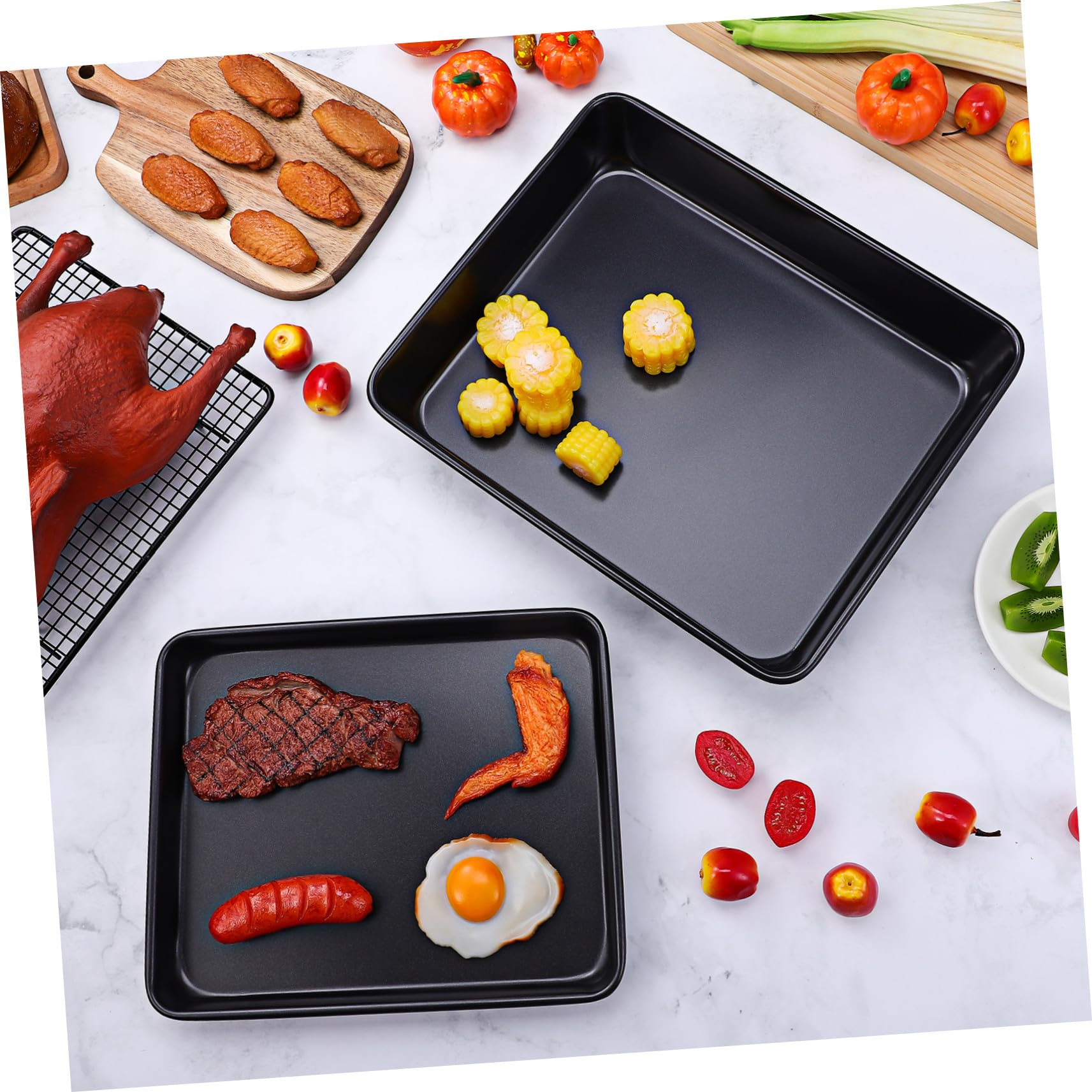 2 Stück Edelstahl Backblech Robustes Antihaftbeschichtetes Backblech für Ofen und Toaster Vielseitig Einsetzbar für Backen Grillen Leichte Reinigung Stapelbar Langlebiges