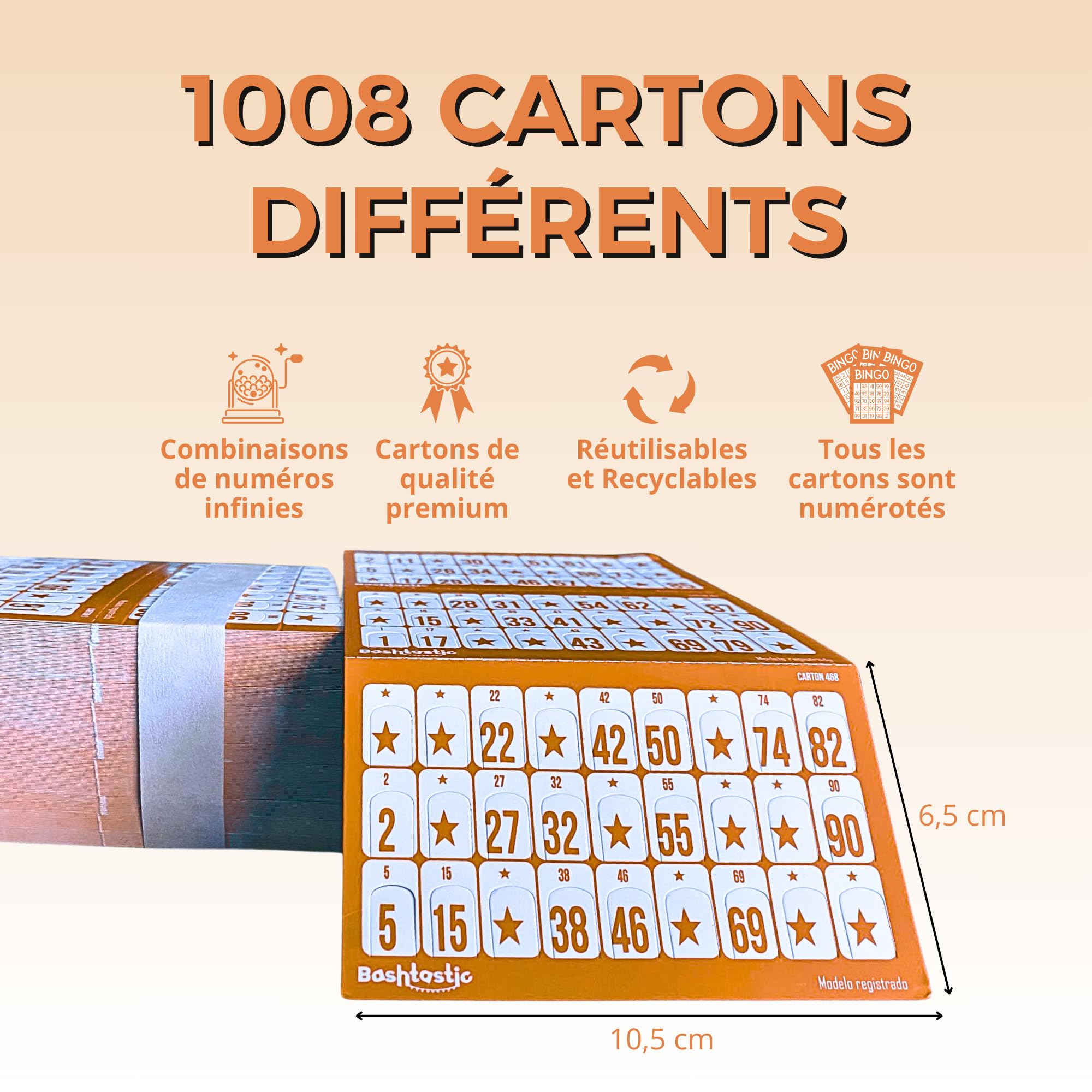 Carton Loto - 1008 Cartons Loto pour Le Loto Bingo. Cartons Découpés, Réutilisables, Numérotés et Différents Les UNS des Autres. Marquage au Doigt, Pas Besoin de Jetons.