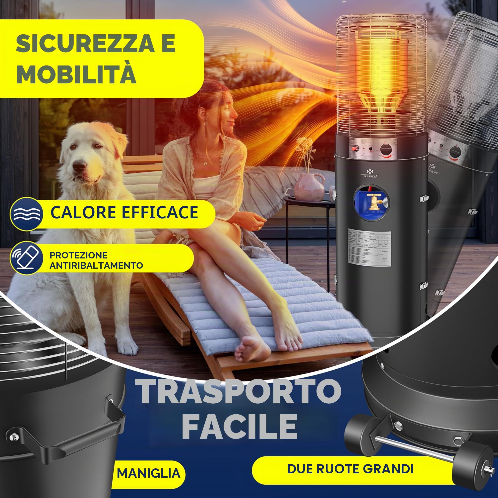 KESSER Riscaldatore radiante a gas Fungo 12,5 kW Stufa da esterno Nero