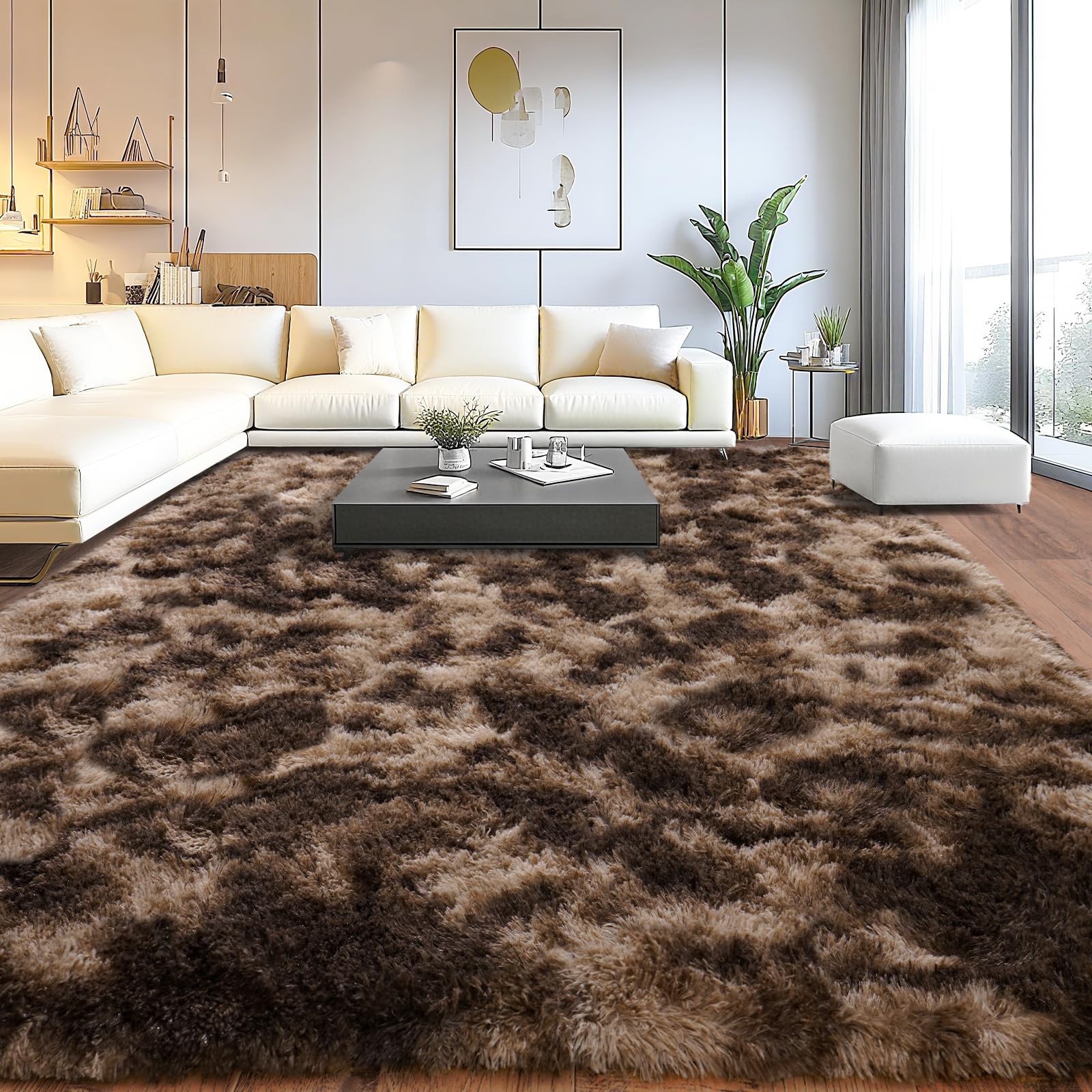 Photo 1 of Upgrade Non-Slip Plush Rugs for Living Room, Soft Shaggy Carpets for Living Room, Fuzzy Rugs for Kids' Room, Perfect Decor for Modern Home Tie Dye Coffee 5x7Feet