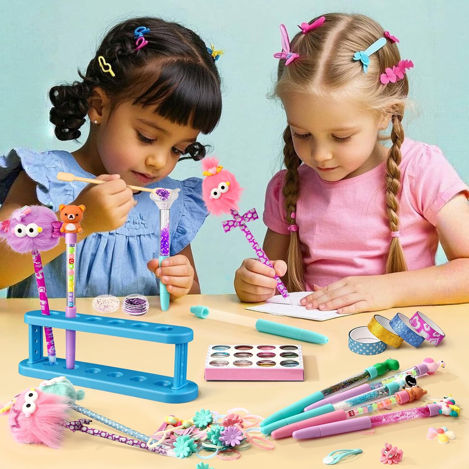 SNLN 50+ Accessories DIY Pen Making Kit, Pen Creator Studio, Making 12 Plush & Sparkly Pens, Creative Arts and Crafts for Kids Ages 5 6 7 8 Birthday Gifts for Kids Tweens Girls 9 10 11 12 Years