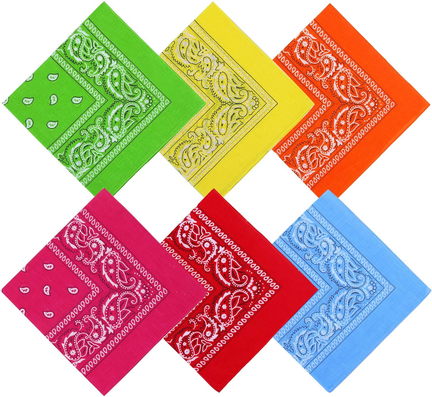 URATOT 6 Pack Cotton Bandana Multifunction Paisley Headbands Cowboy Bandana Handkerchiefs, Assorted 6 Colors, 55 by 55 cm