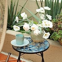 Vista 7 de MUMTOP Mesas auxiliares de patio, mesa auxiliar de mosaico para exteriores, 14 pulgadas, color azul y transparente, mesa auxiliar redonda de cristal