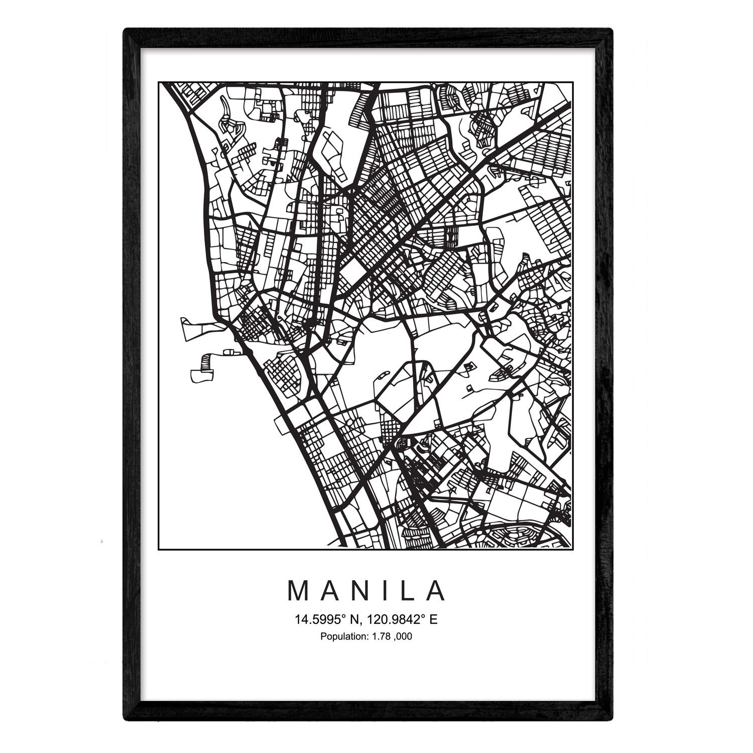 Nacnic Print city map Manila Scandinavian style in black and white. Poster A4 Printed paper No 250 gr. Paintings, prints and posters for living room and bedroom โ image 1