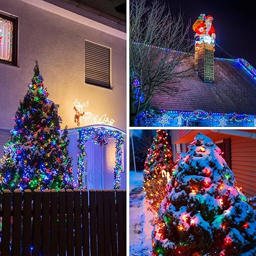 Miniatura 3 de Paquete de 2 luces solares de Navidad multicolor, 180 pies, 500 LED, luces solares impermeables para exteriores, encendidoapagado automático con 8