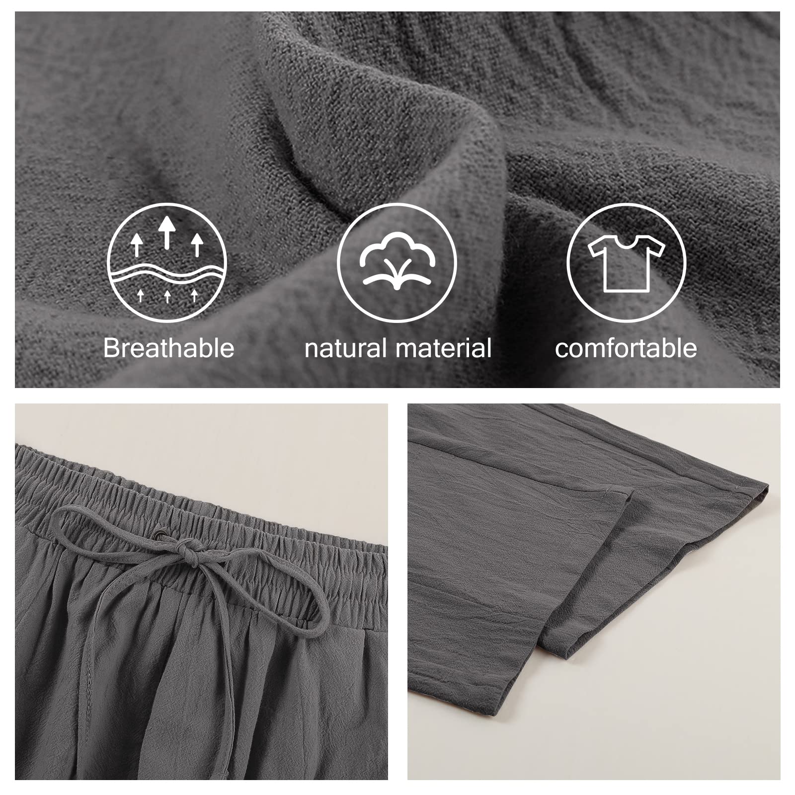 Yuson Girl Pantaloni Donna Tinta Unita Casual Pantaloni Elastico Pantaloni Leggeri Estivi Traight con Coulisse Pants Pantaloni in Cotone e Lino con Tasche