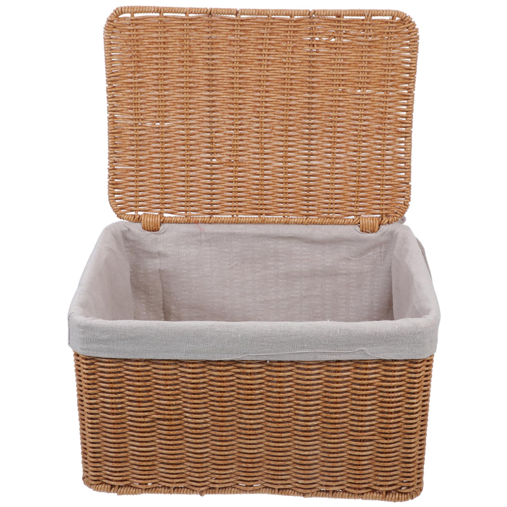 Healifty Cesta De Almacenamiento Rectangular Grande Con Tapa y Asas Dobles, Mimbre Tejido a Mano, Organizador Para Ropa, Libros y Juguetes, Adecuado Para Hogar, Cocina y Cuarto De Juegos