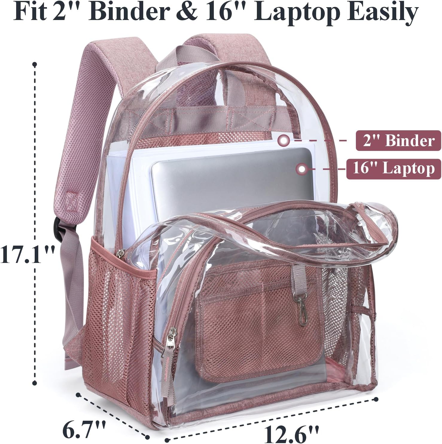 Clear Backpack for School - 17 inch Heavy Duty Clear Bookbag | Reinforced Stitching, 900D Oxford Base, Padded Straps, 0.5mm Thick PVC, Fit 16" Laptop, Support 22 lbs. Age 12+ Students thumbnail