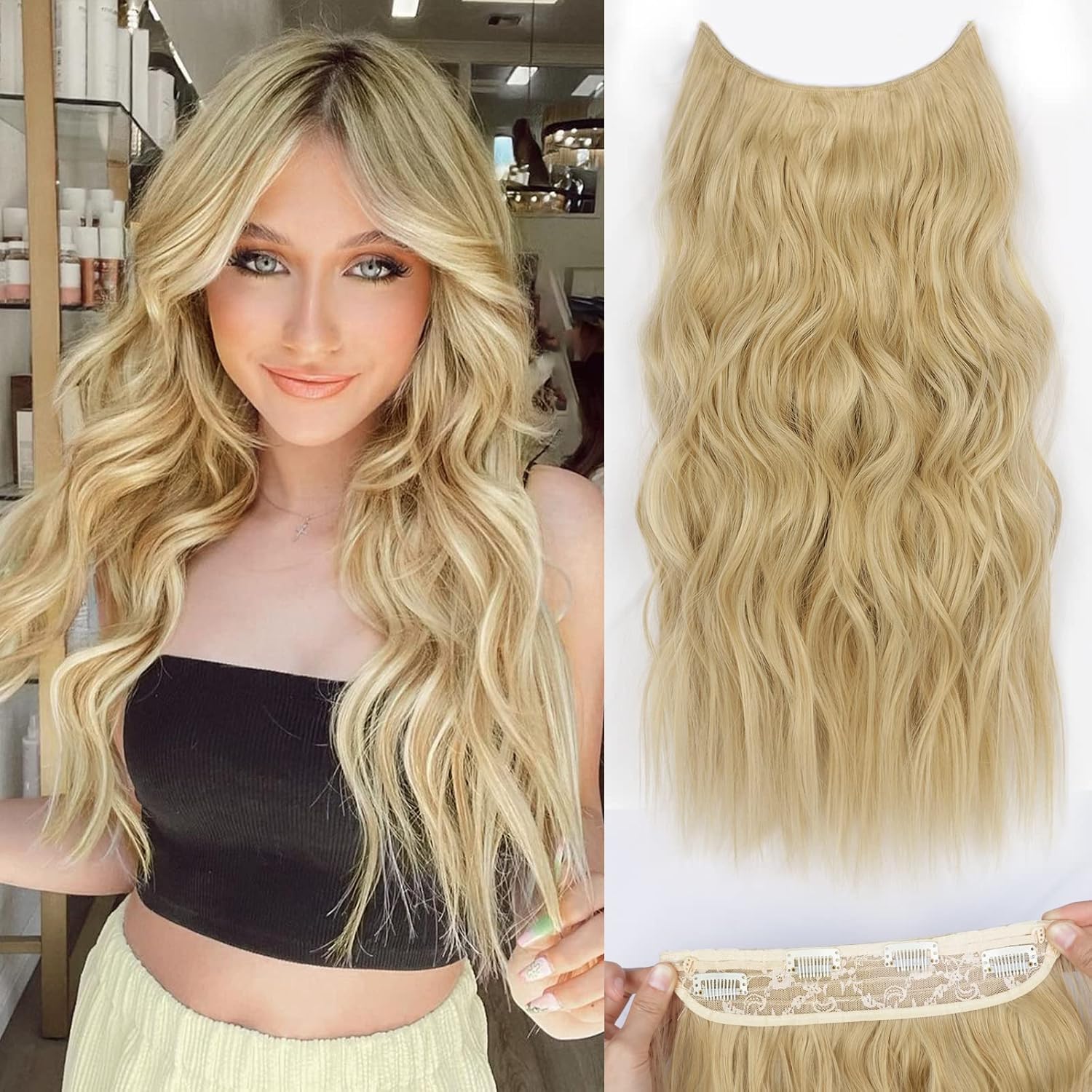 BooYoor Halo Hair Extensions Invisible Wire Hair