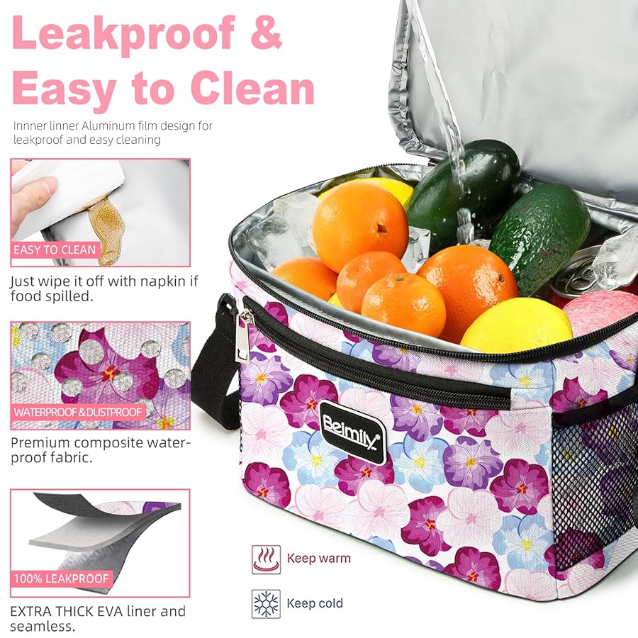 BEIMILY Lunch Bag for Women/Men,Reusable Lunch Box Small Lunch Bag Soft Sided,Leakproof Cooler Bag for Office Work Picnic Beach with Adjustable Shoulder Strap (lily flower) - image 3