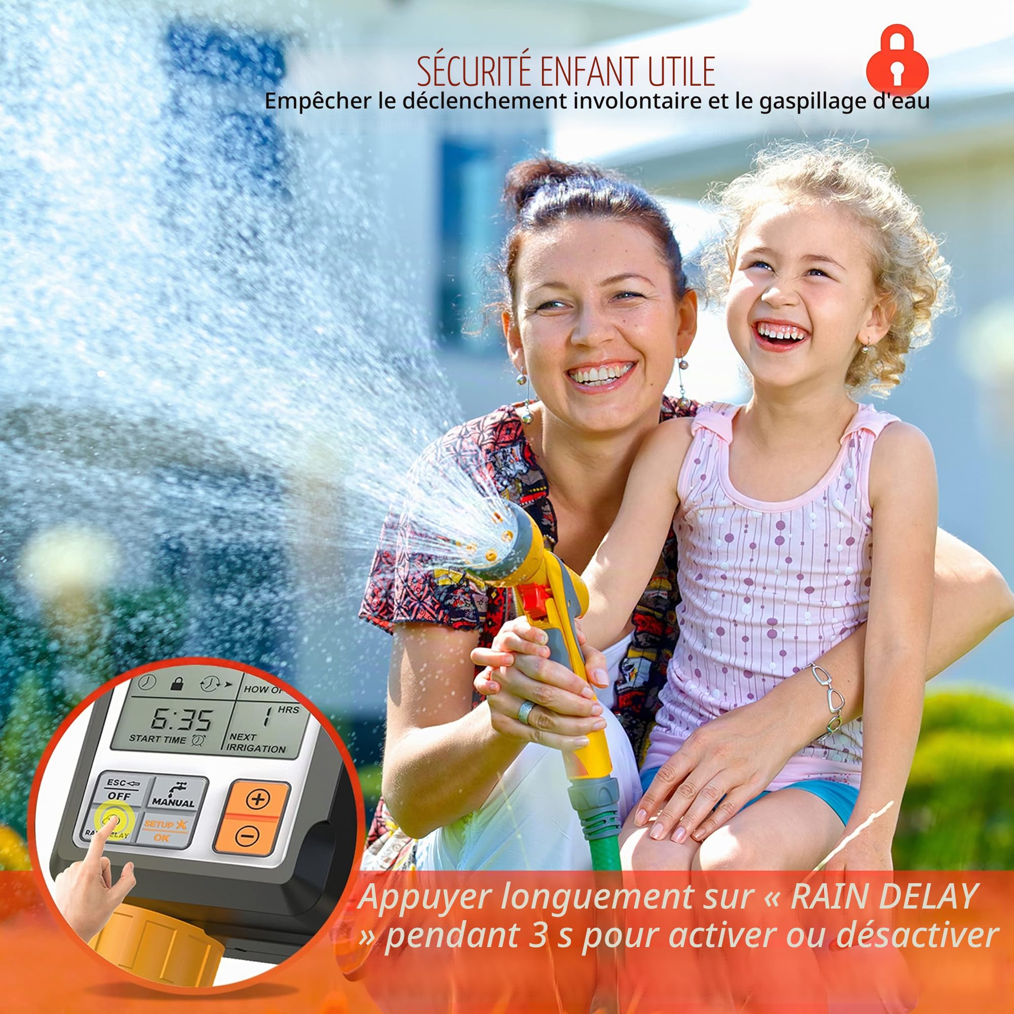 CROSOFMI Programmateur Arrosage Automatique Minuteur Arrosage pour Jardin Programmateur Robinet Arrosage Connecté/Mode Verrouillage Enfant/Mode Automatique & Manuel/Retard De Pluie/IP65 Étanche