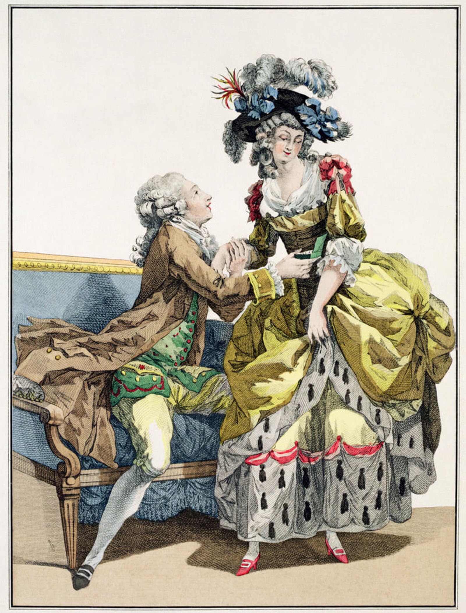 POSTERIIk Famous Modern Artwork Art Mural Elegant Gentleman Proposing to a Lady in a marguerite Style Dress by Francois Louis Watteau Oil Paintings Pictures for Home Decor 60x90cm