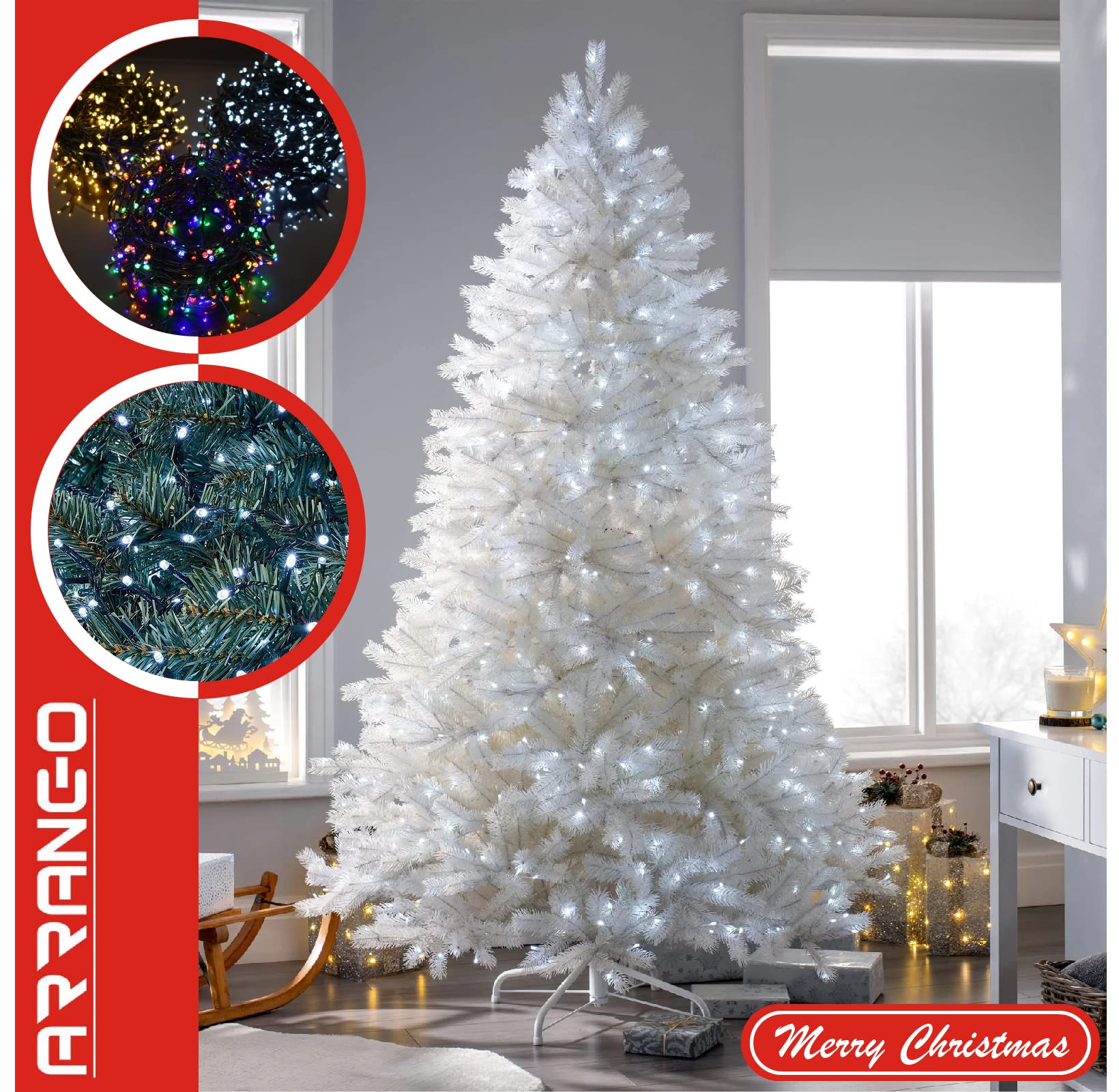 Luci Albero Di Natale Multicolore, Luci Natalizie a 200 LED 10 Metri, Cavo Trasparente, 8 Modalità, Luci Albero Di Natale da Interno Ed Esterno, Impermeabile IP44 ( Cavo Verde, 100 LED, Luce Fredda )