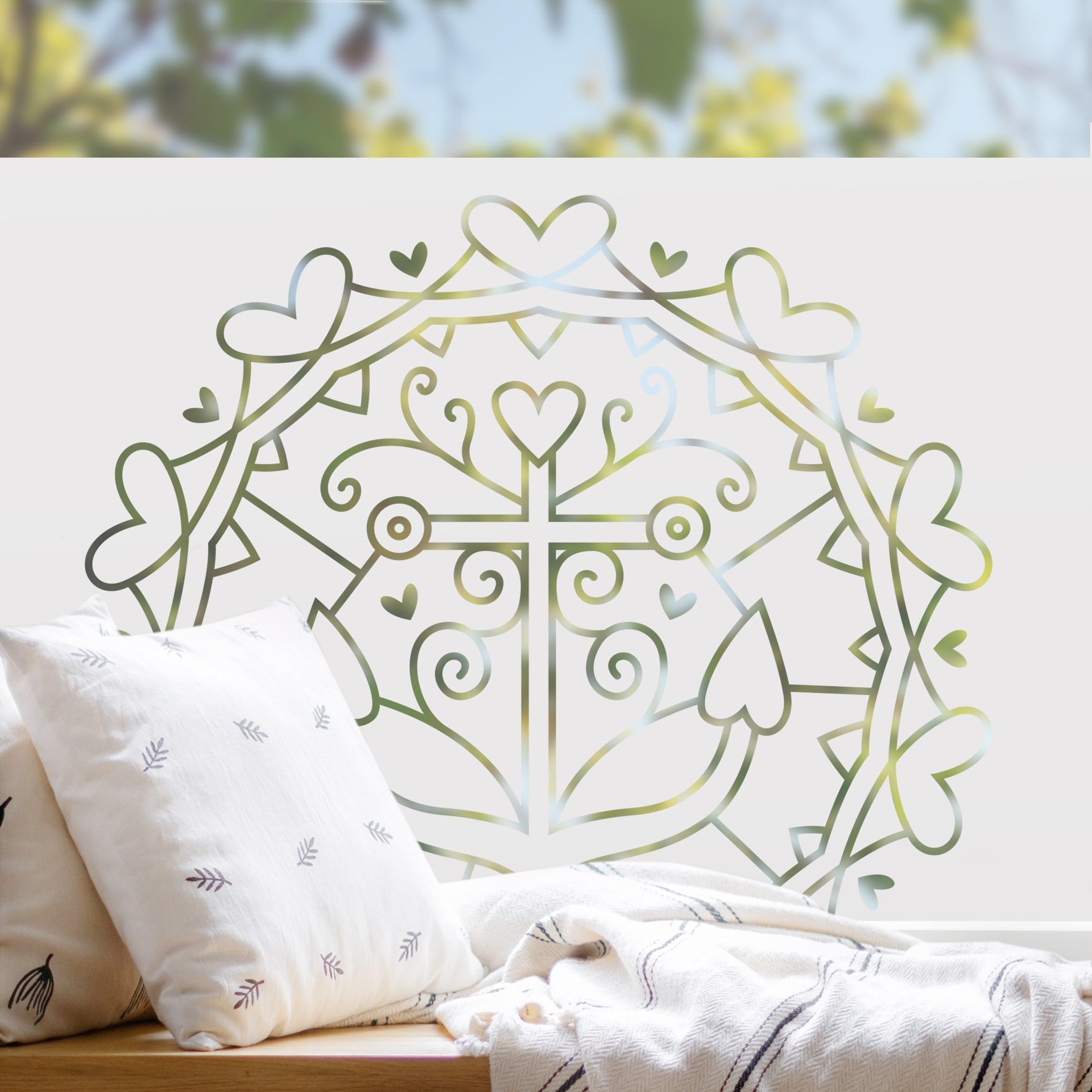 Fensterfolie statisch haftend Spirituell Sichtschutz Milchglas - Made in Germany - Mandala Modern Blickdicht Scheibe Innen Schlafzimmer Wohnzimmer Küche Glas 1694 (60x60cm)
