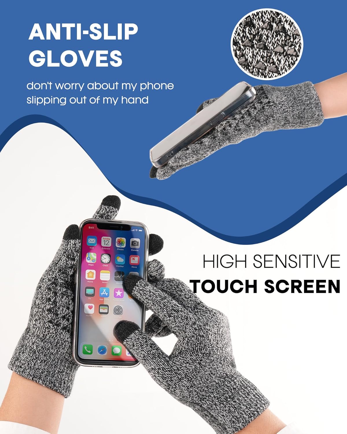 FURTALK Winter Beanie Hat Scarf Touchscreen Gloves Set 3 Pcs Warm Knit Beanies Hat Fleece Lined Skull Cap for Men Women - Image 3