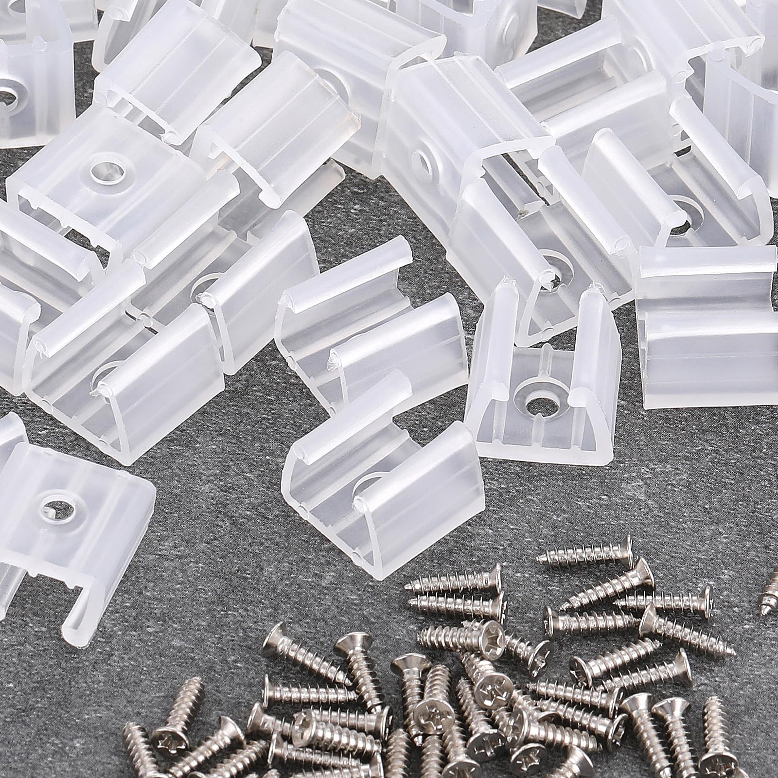 Sliverdew 100 Stück LED-Streifen Clips - Transparent, Für 10mm Breite 3258/5050 Streifen, Inkl. Schrauben