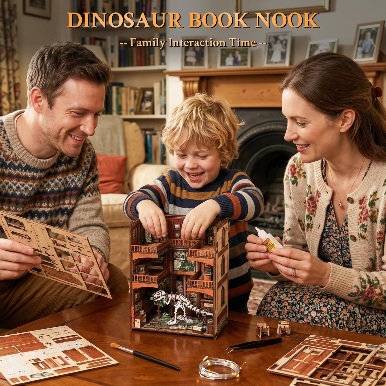 Shrike Book Nook - Kit fai da te in miniatura, puzzle 3D, con illuminazione a LED, libreria e decorazione per la casa, fai da te, famiglia e amici (museo dei dinosauri)