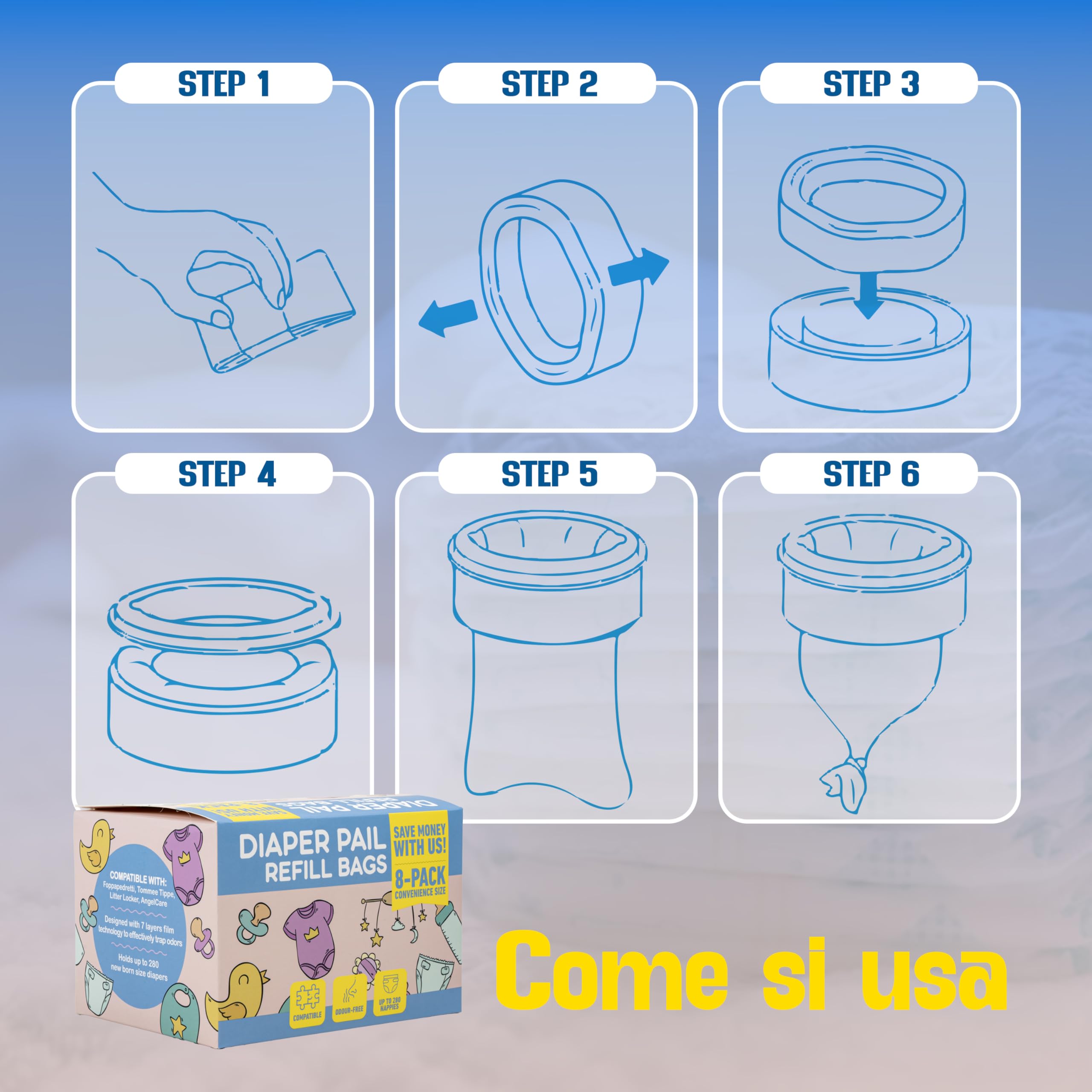 16 x Ricarica Mangiapannolini di Plastica Compatibili con Maialino Tommee Tippee - Foppapedretti - Litter Locker - AngelCare Ottagonale e con Tutti i Tipi di Ricariche Sacchetti Mangiapannolini (16)