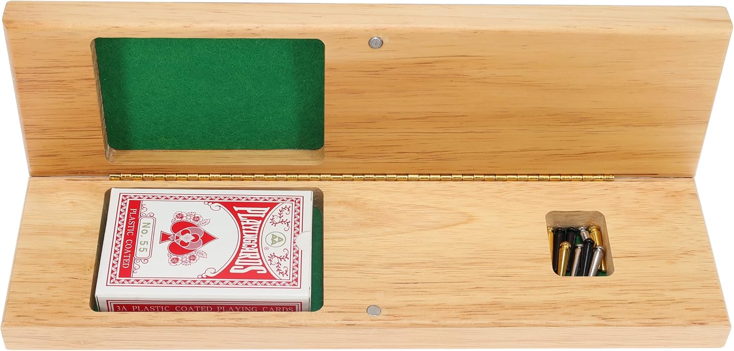 Pacific Shore Games Canoe Cribbage Board Game Set, Placid Nautical Print, Continuous 3 Track Travel Cribbage Boards Unique, Wooden Board Games for Adults, 9 Metal Cribbage Pegs, 12 Inches