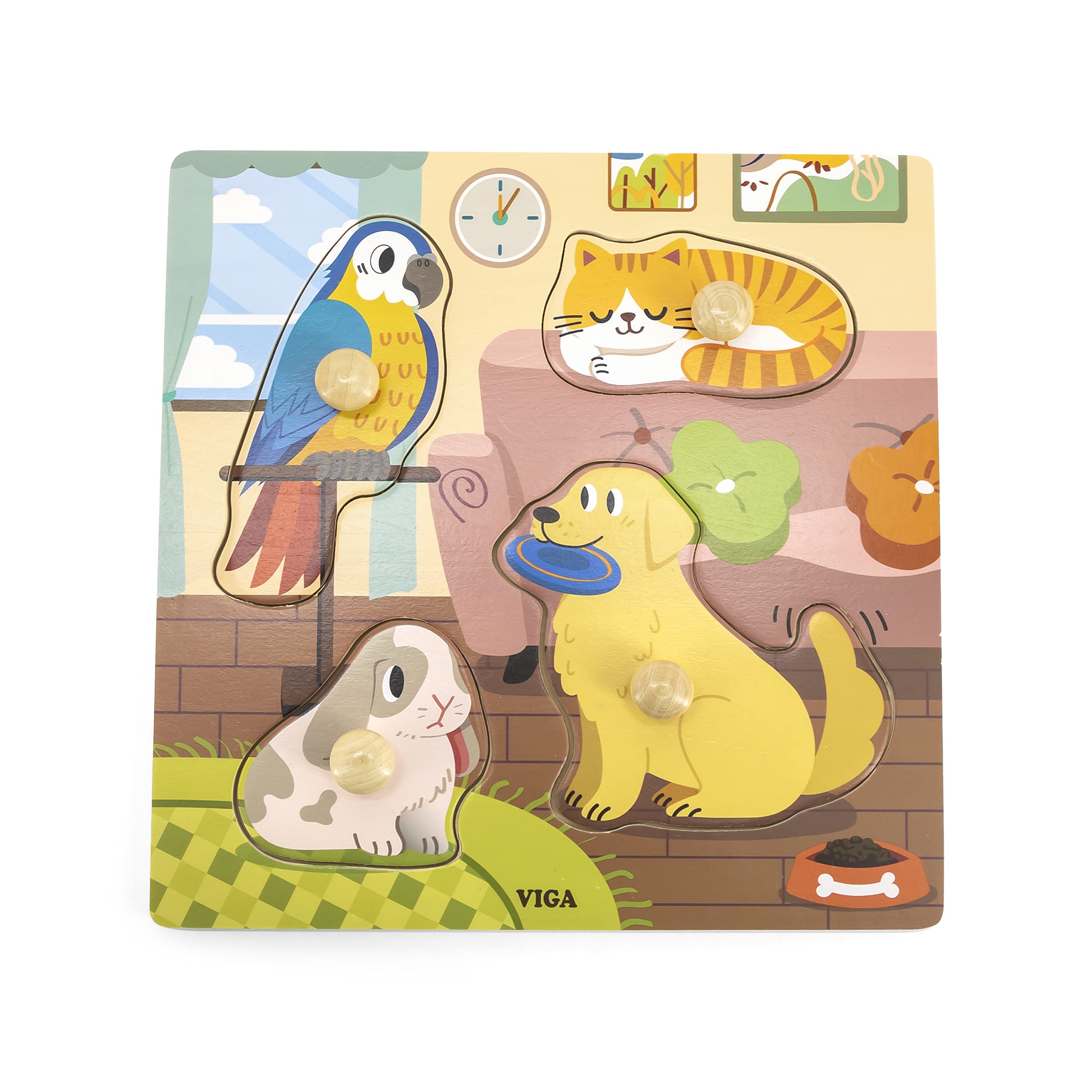 Viga Wooden Knob Puzzle - Pets