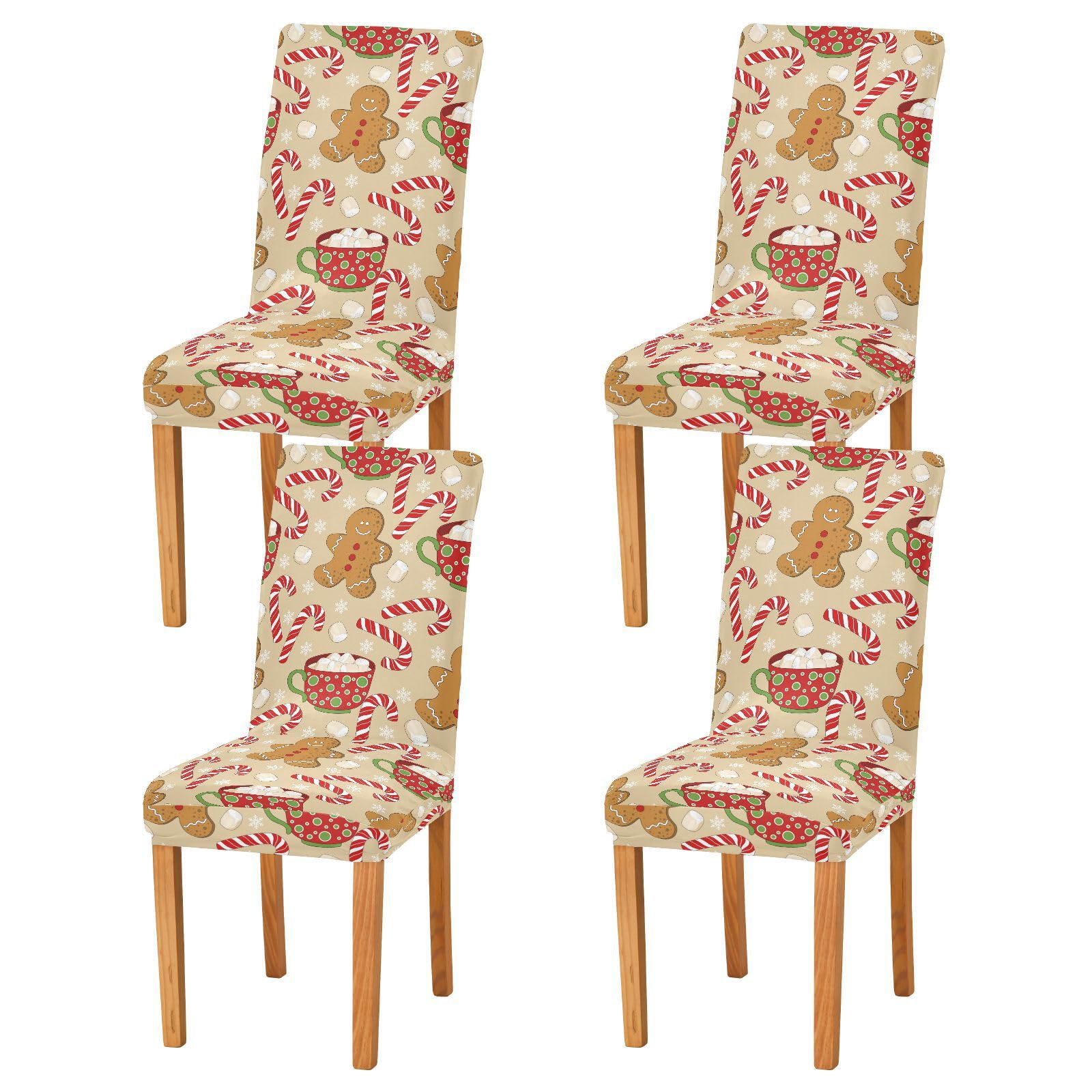 Kcldeci Christmas Spandex Chair Covers for Dining Room Set of 4, Holiday Gingerbread Stretch Chair Cover, Xmas Parsons Chair Slipcovers Seat Protector for Holiday Party