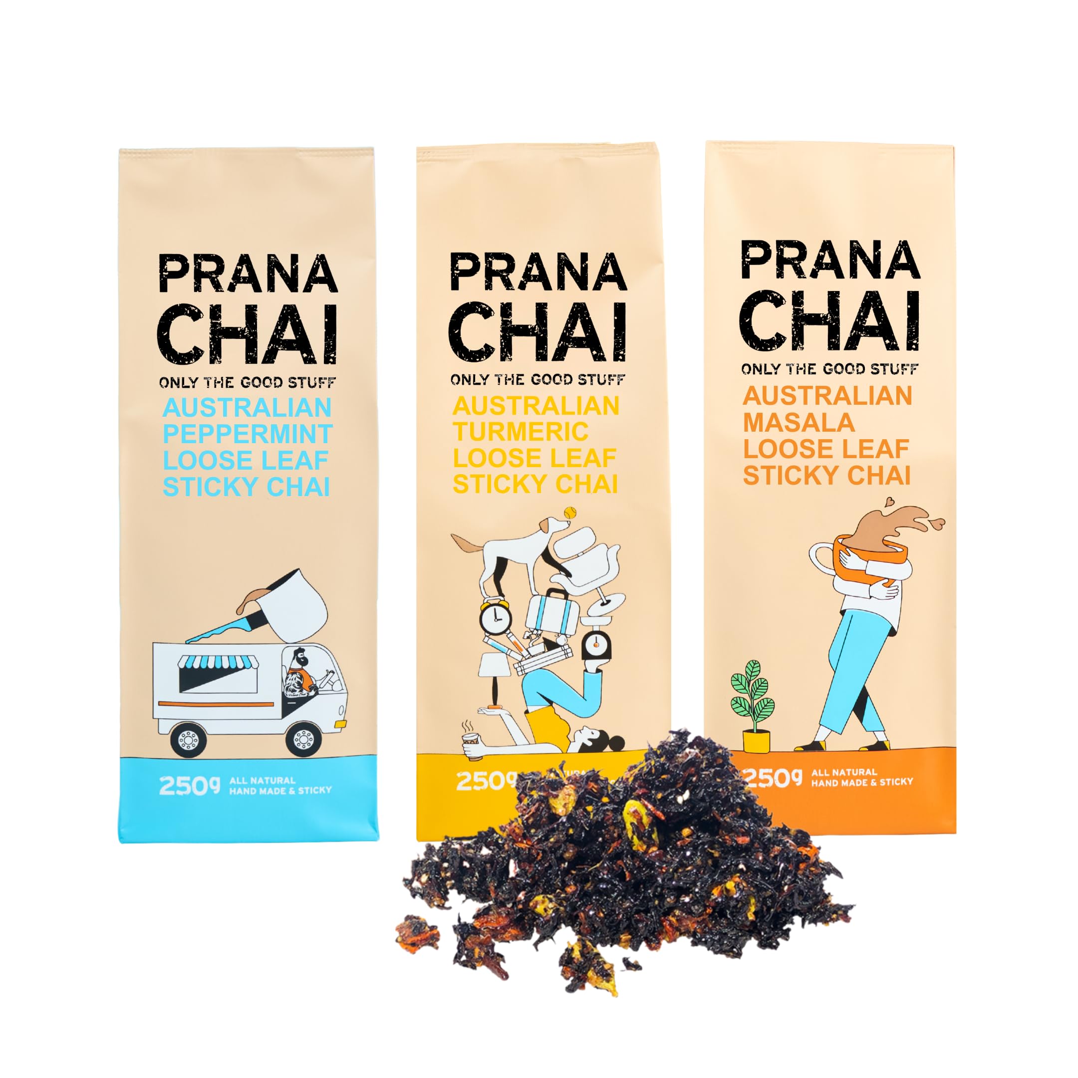 Prana Chai 3 Flavor Sampler - Masala Original Chai, Turmeric Blend, Peppermint