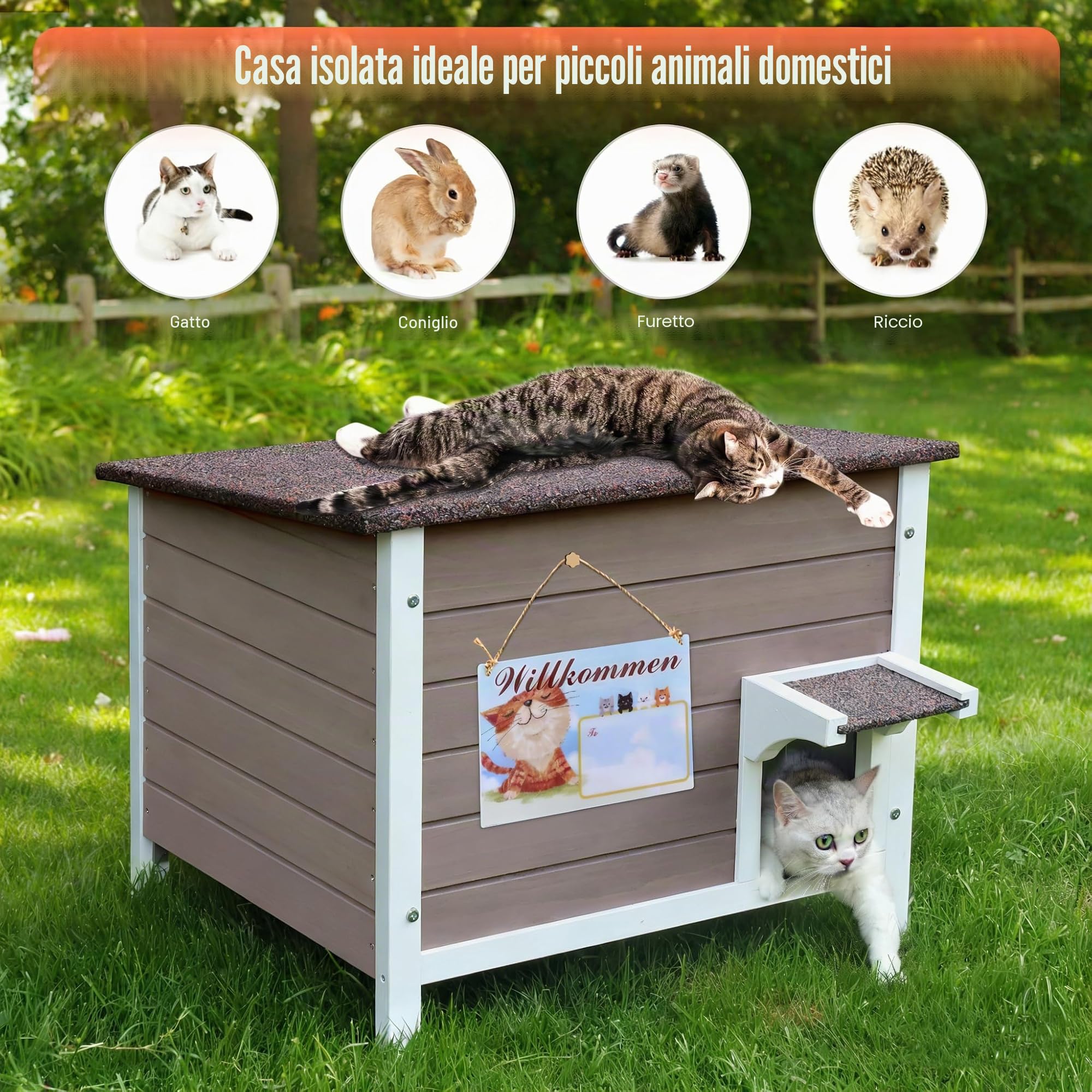 HiCaptain Casetta per gatti completamente isolata al 100% con schiuma a 6 lati, resistente alle intemperie, per più gatti, per esterni, per feste invernali, 61 x 51 x 54 cm (grigio)