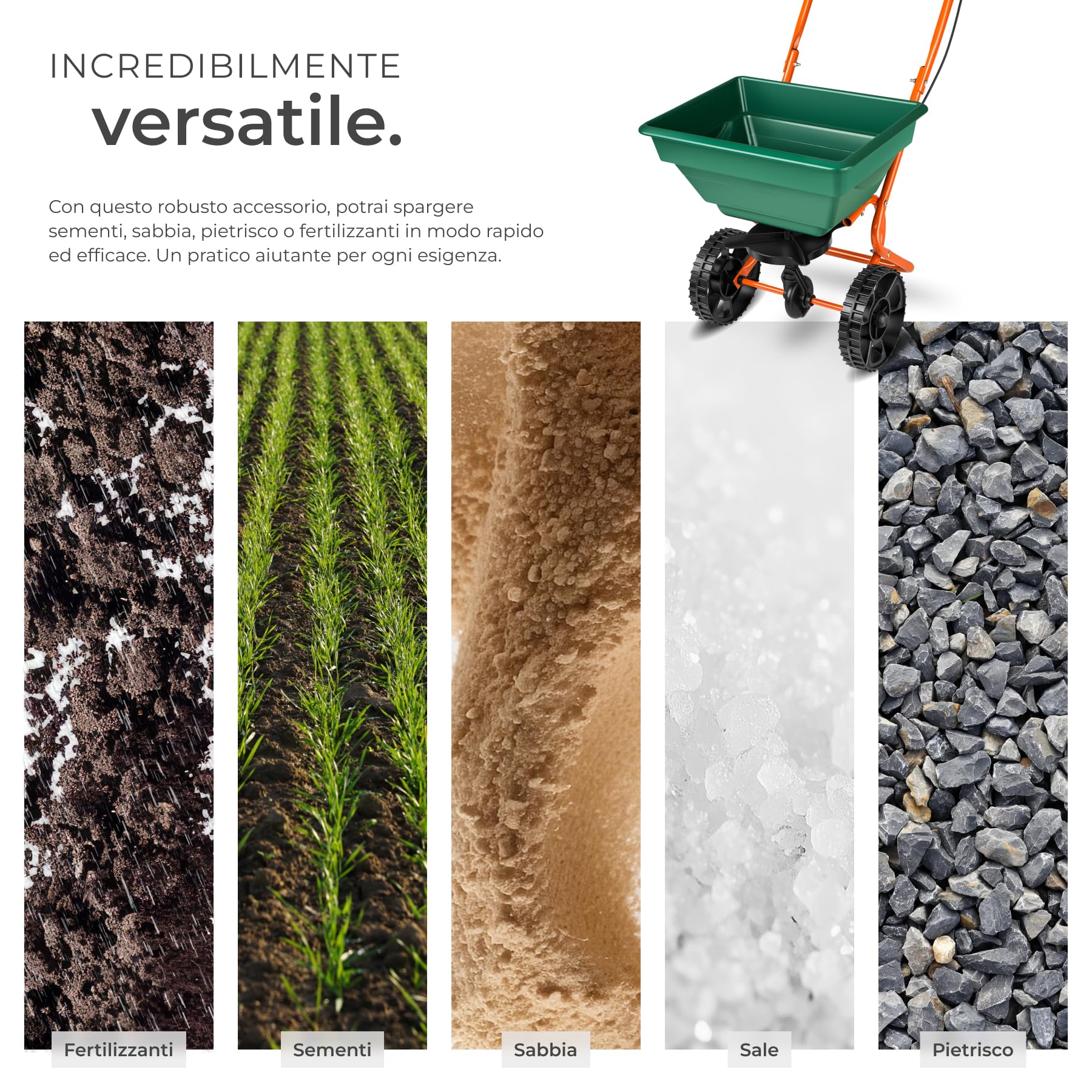 tectake® Carrello con Ruote Portatutto, Carrello Spargitore Volume 25L, Carriola da Giardino per Semi, Concime, Fertilizzante, Sale Antigelo, Manutenzione Inverno e Giardinaggio, Ruote Grandi - Verde